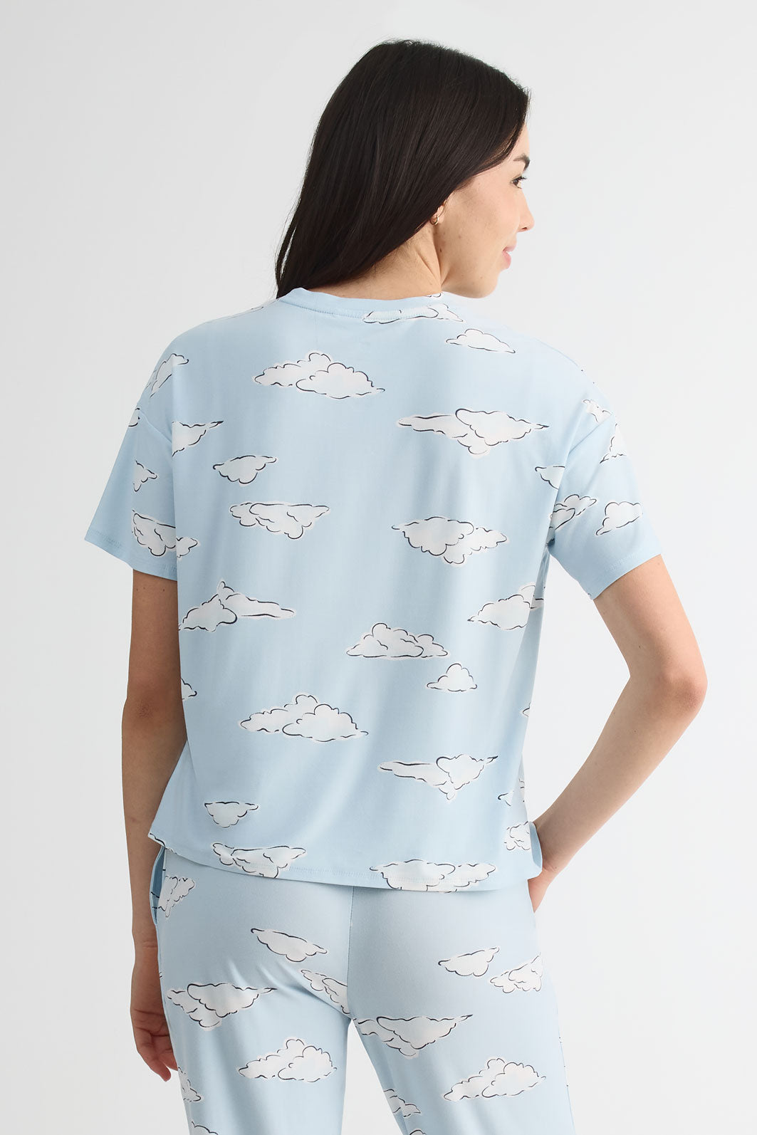 T-shirt en jersey moss à manches courtes - Femme && BLEU MULTI