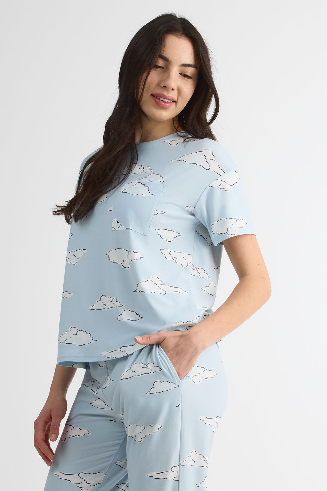 T-shirt en jersey moss à manches courtes - Femme && BLEU MULTI