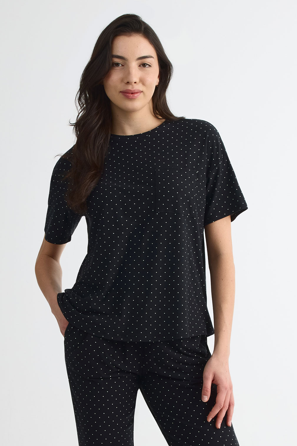 T-shirt en jersey moss à manches courtes - Femme && NOIR/MULTI