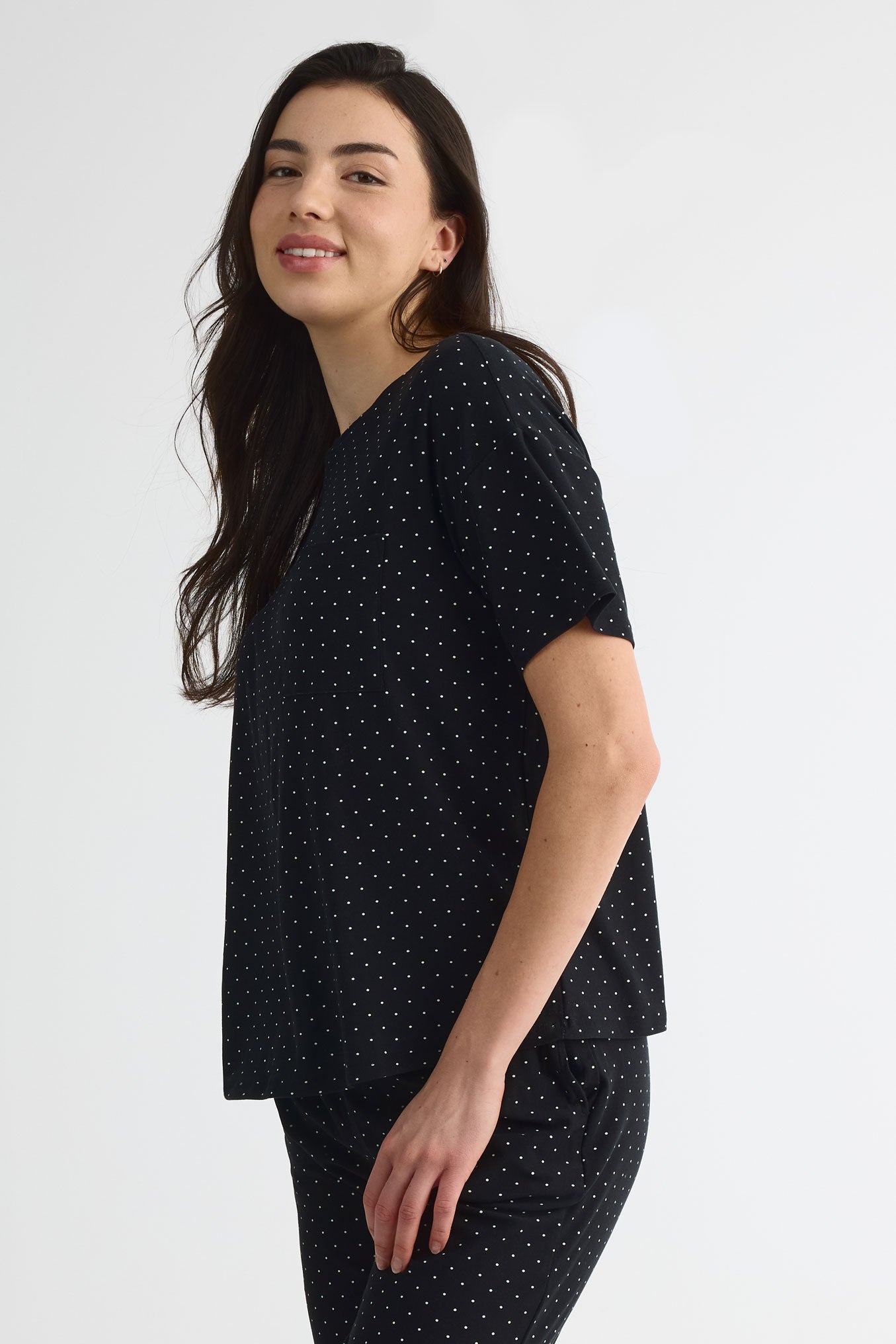 T-shirt en jersey moss à manches courtes - Femme && NOIR/MULTI