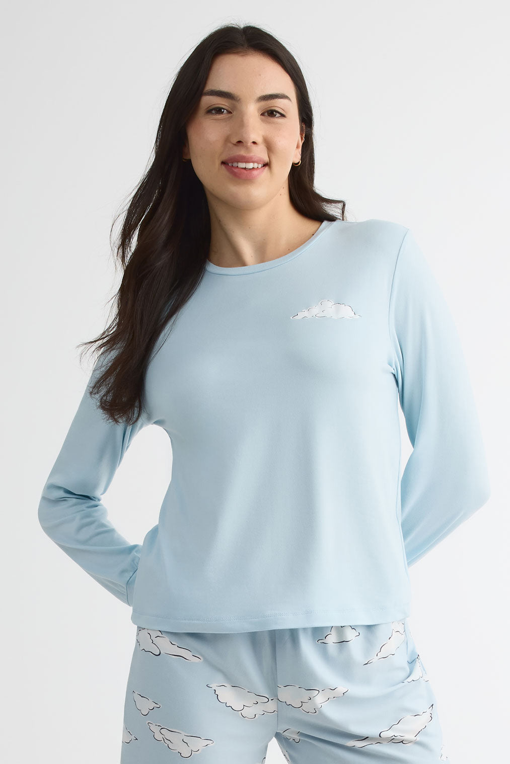 Chandail léger en jersey, manches longues – Femme && BLEU MULTI
