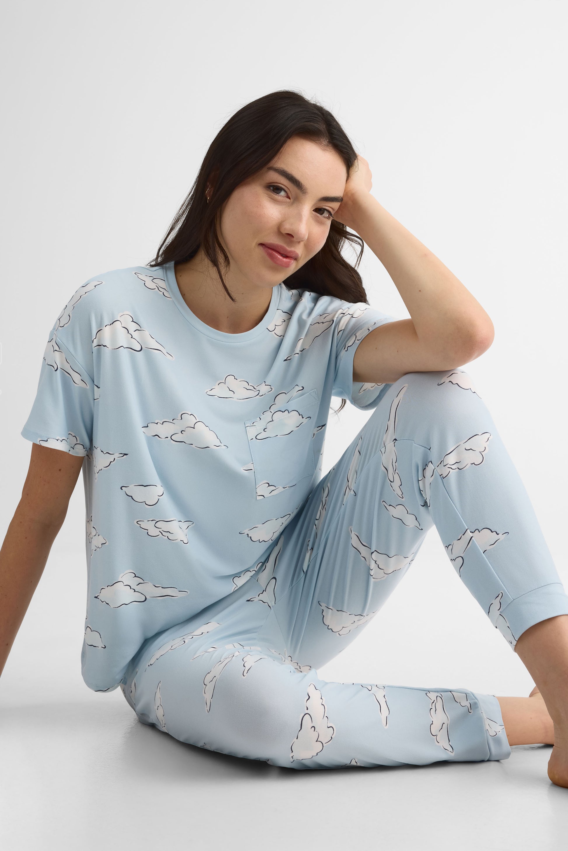 Pantalon en jersey imprimé – Femme && BLEU MULTI