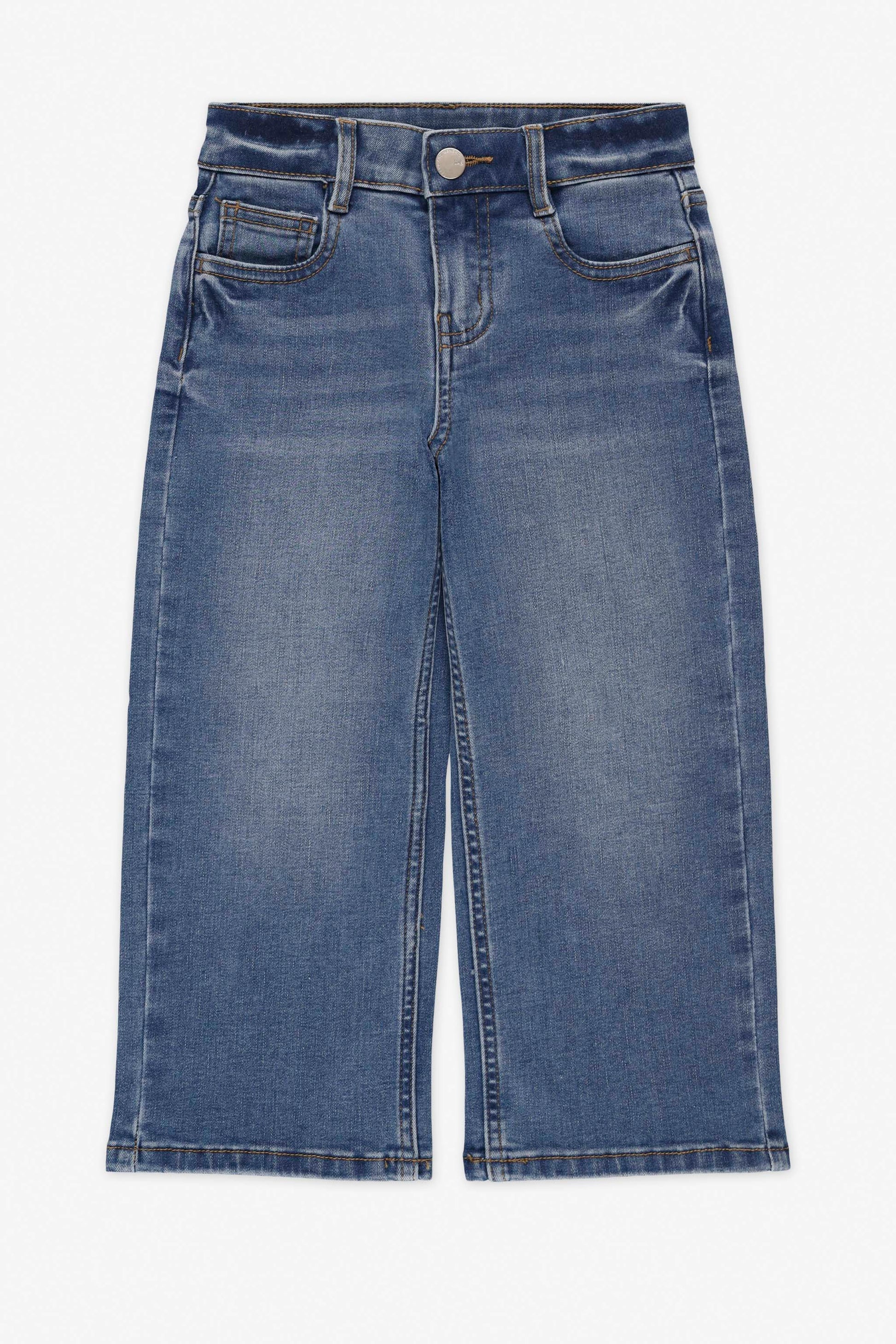 Jeans 5 poches à jambe large extensible - Enfant fille && BLEU MOYEN