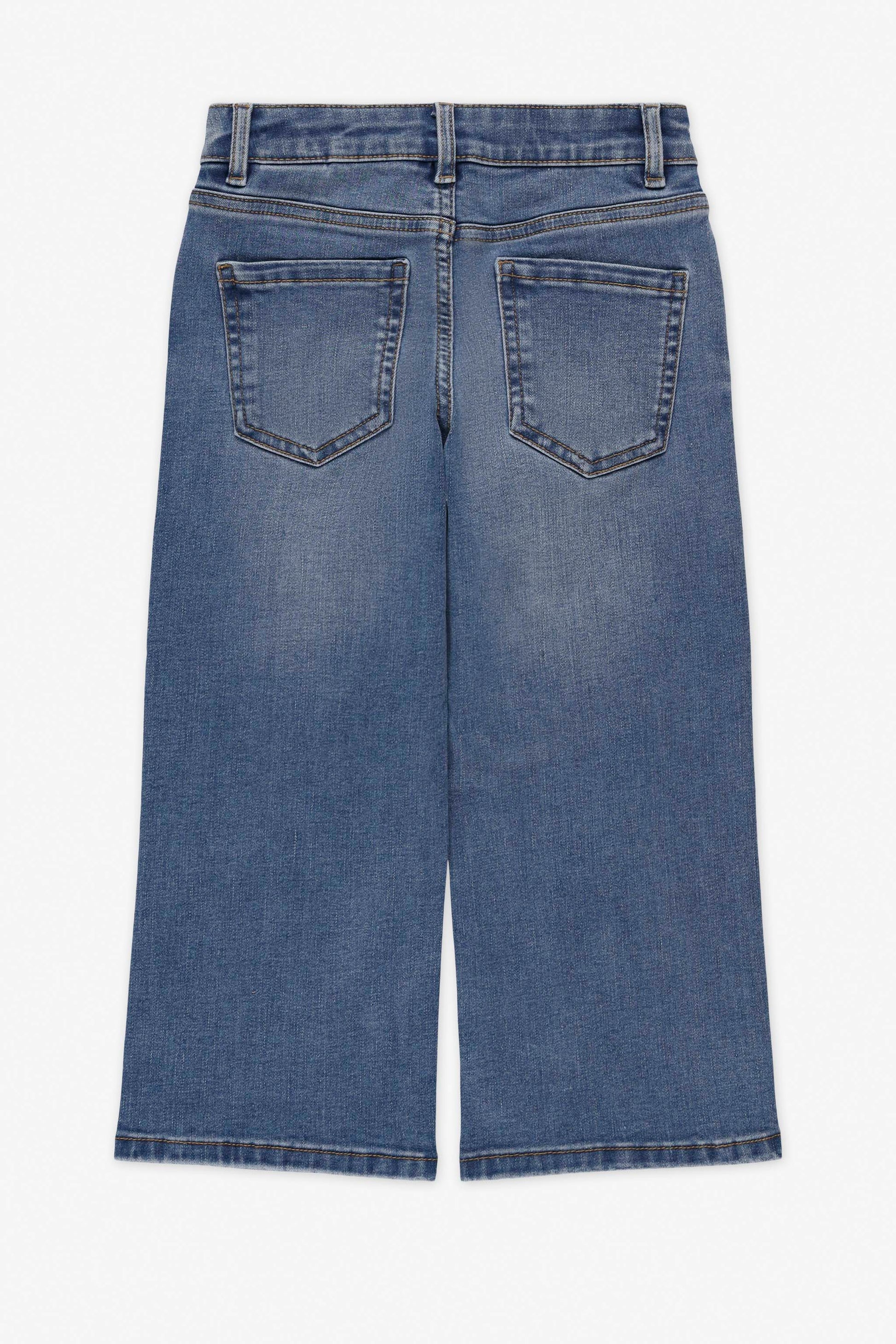 Jeans 5 poches à jambe large extensible - Enfant fille && BLEU MOYEN