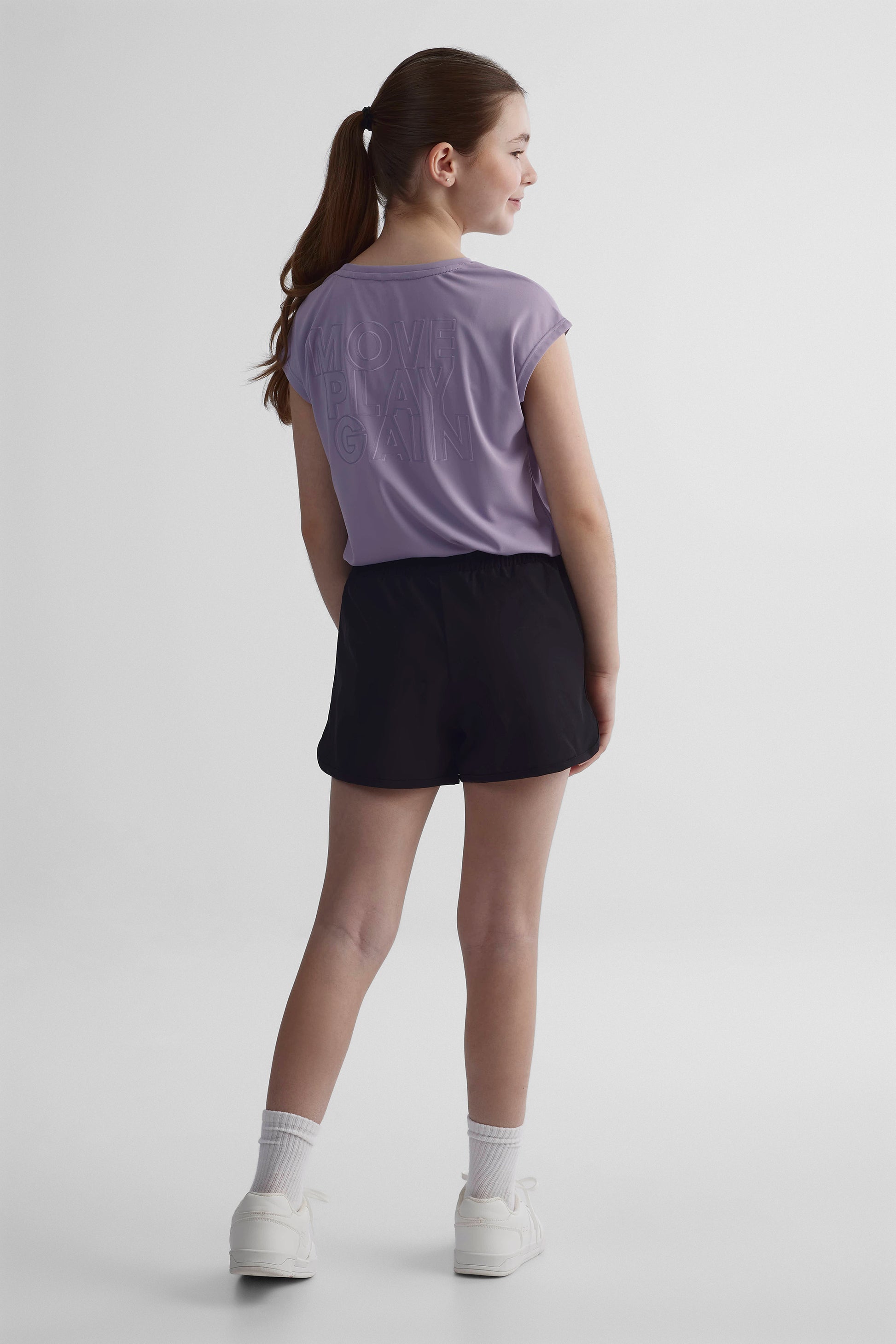 Short sport taille élastique à cordon - Ado fille && NOIR