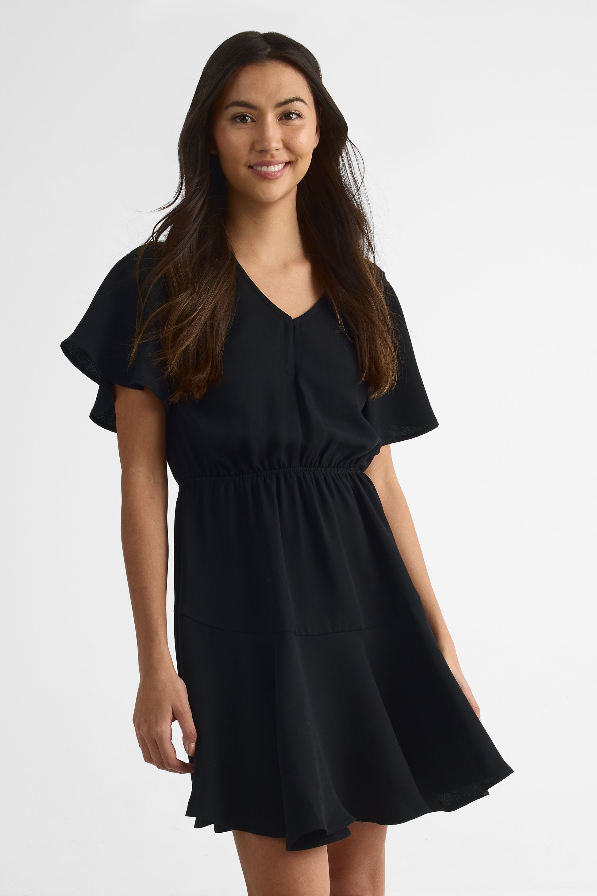 Robe à m/courtes col V évasée - Enfant garçon && NOIR