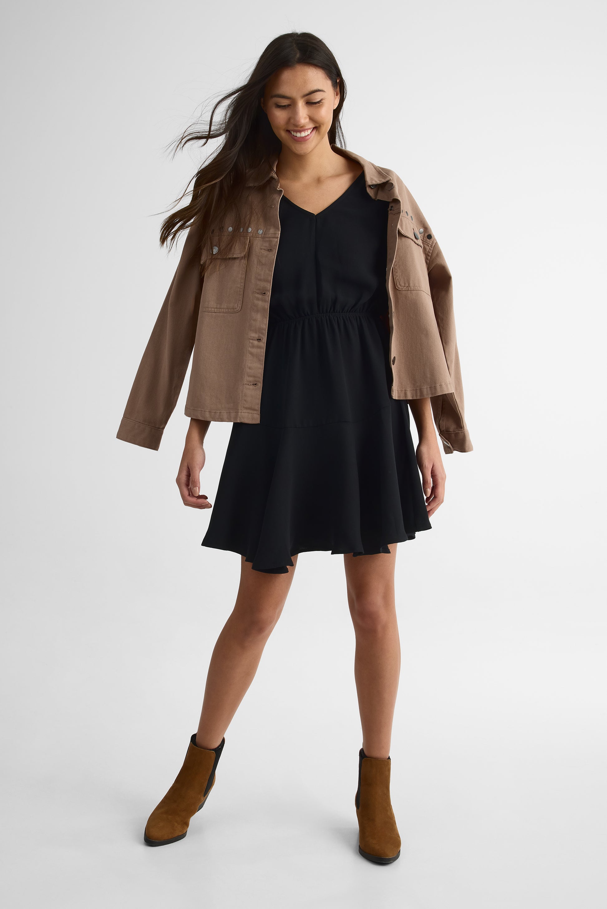 Robe à m/courtes col V évasée - Enfant garçon && NOIR