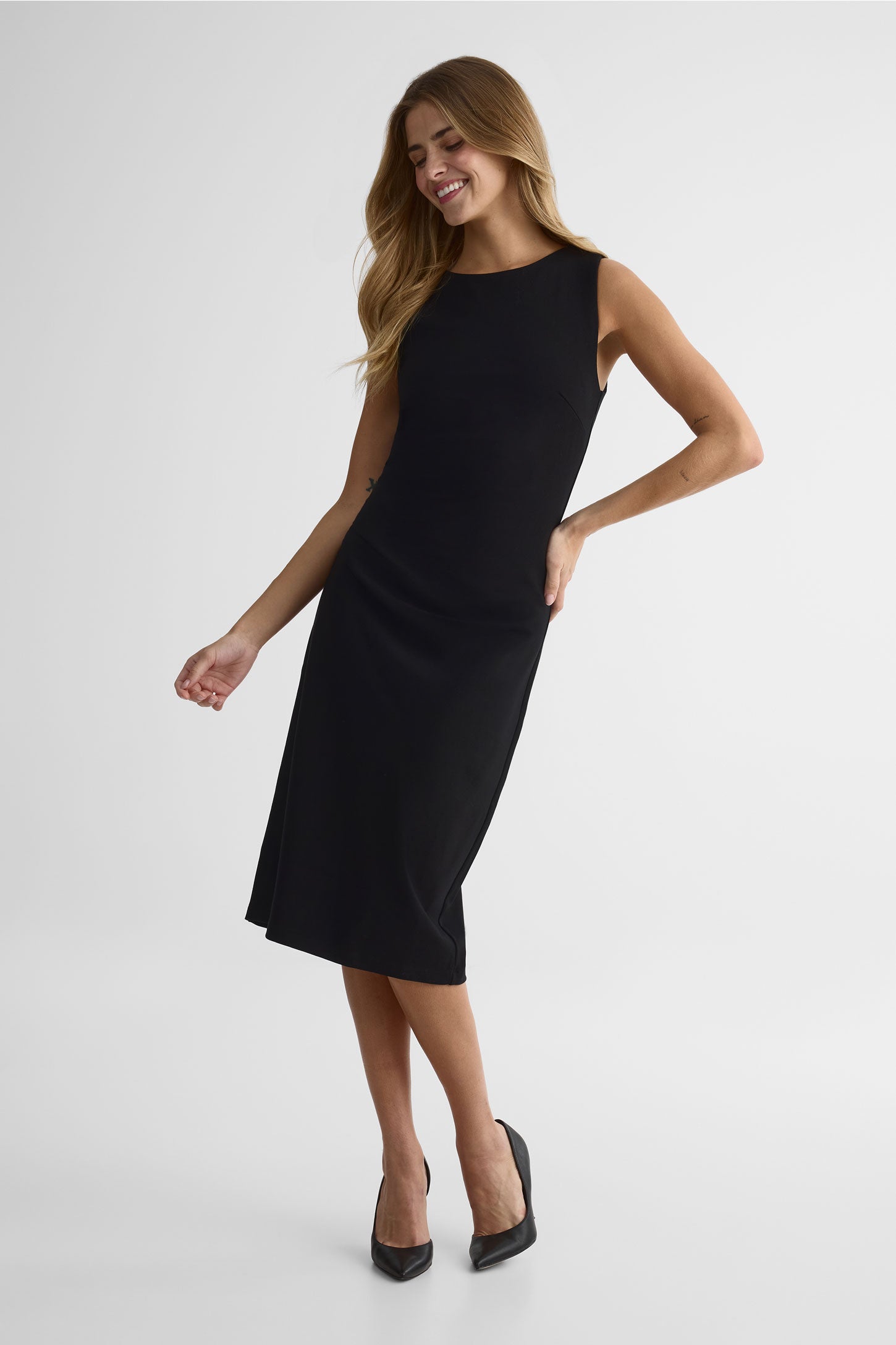 Robe midi sans manche col bateau - Femme && NOIR