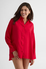 Chemise à manches longues col chemisier - Femme && ROUGE