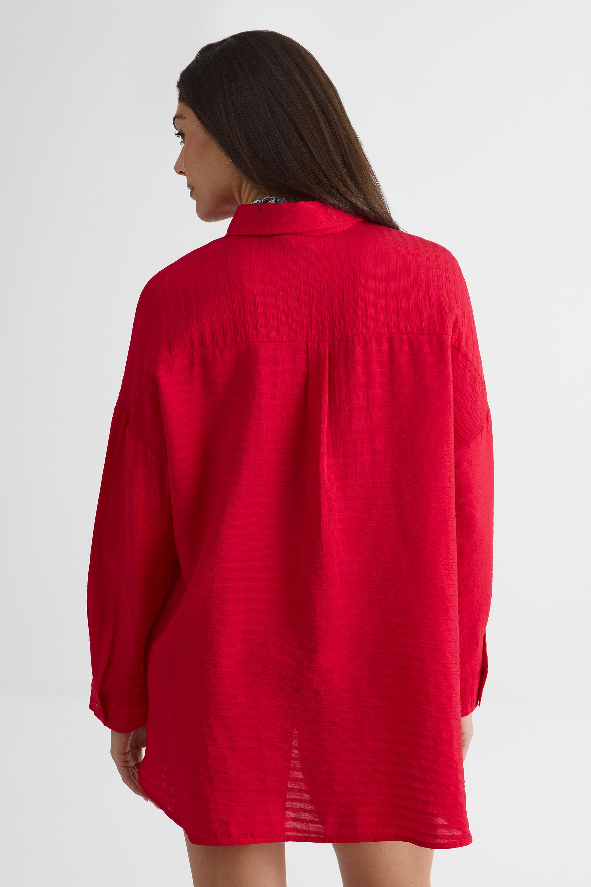 Chemise à manches longues col chemisier - Femme && ROUGE
