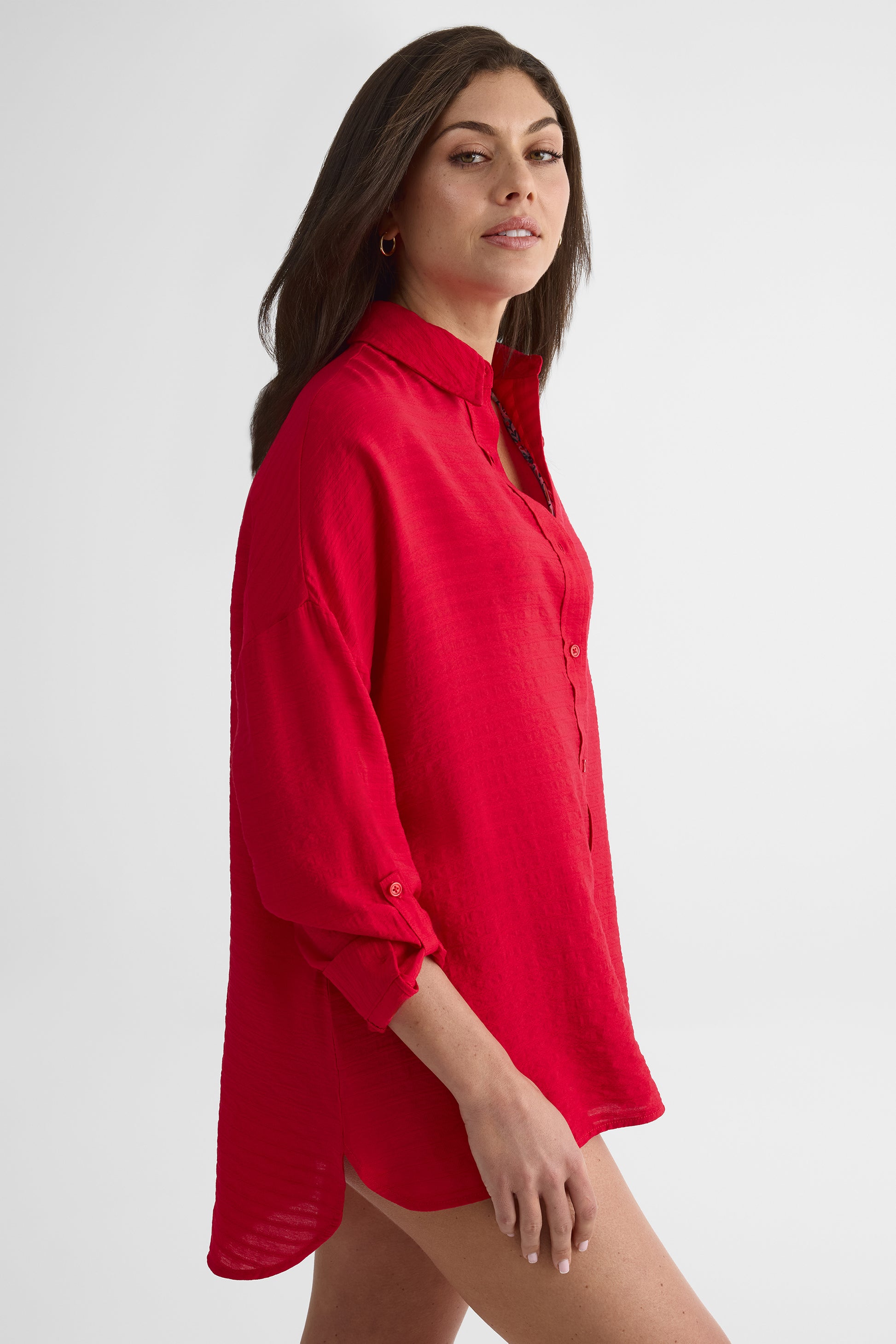 Chemise à manches longues col chemisier - Femme && ROUGE