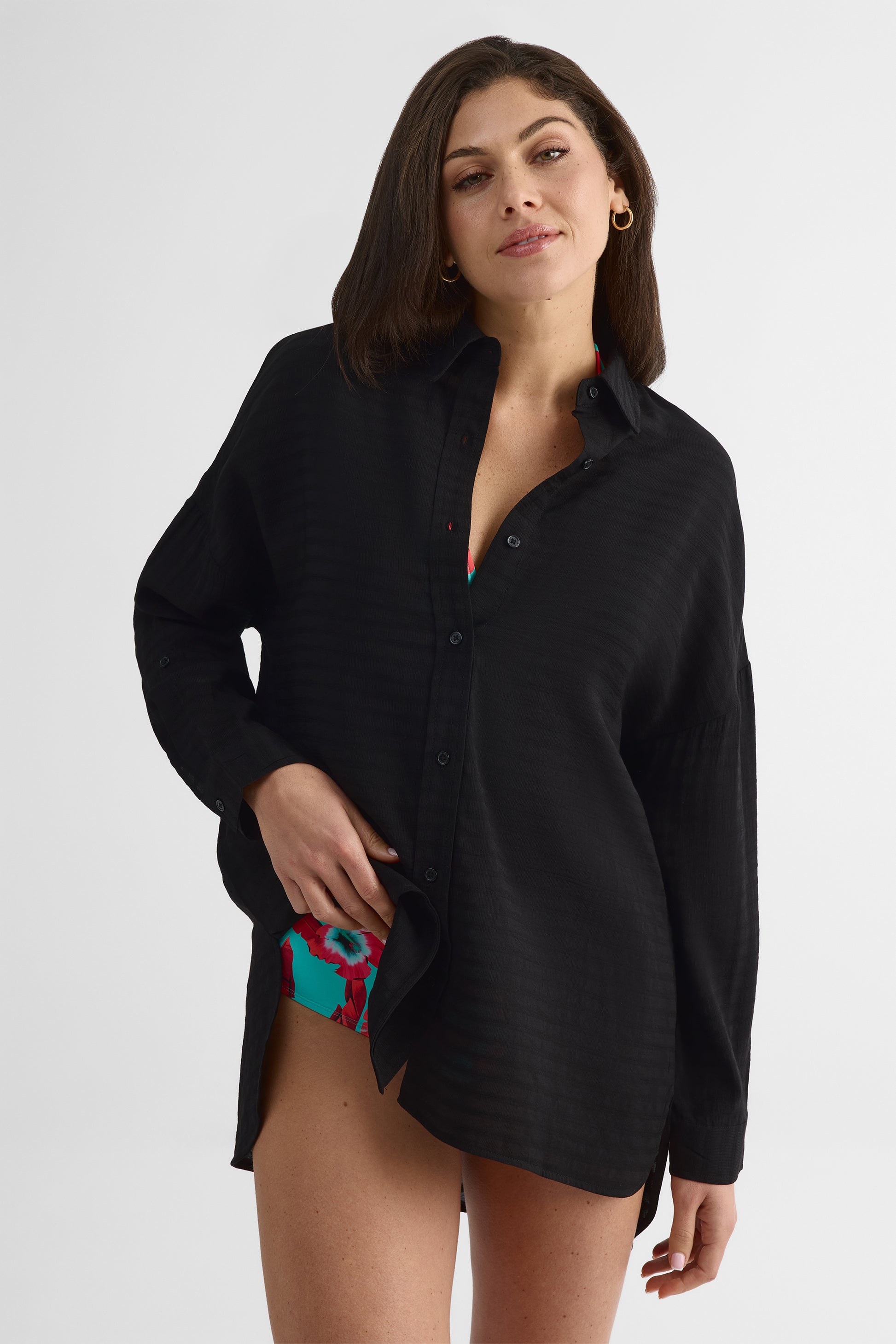 Chemise à manches longues col chemisier - Femme && NOIR