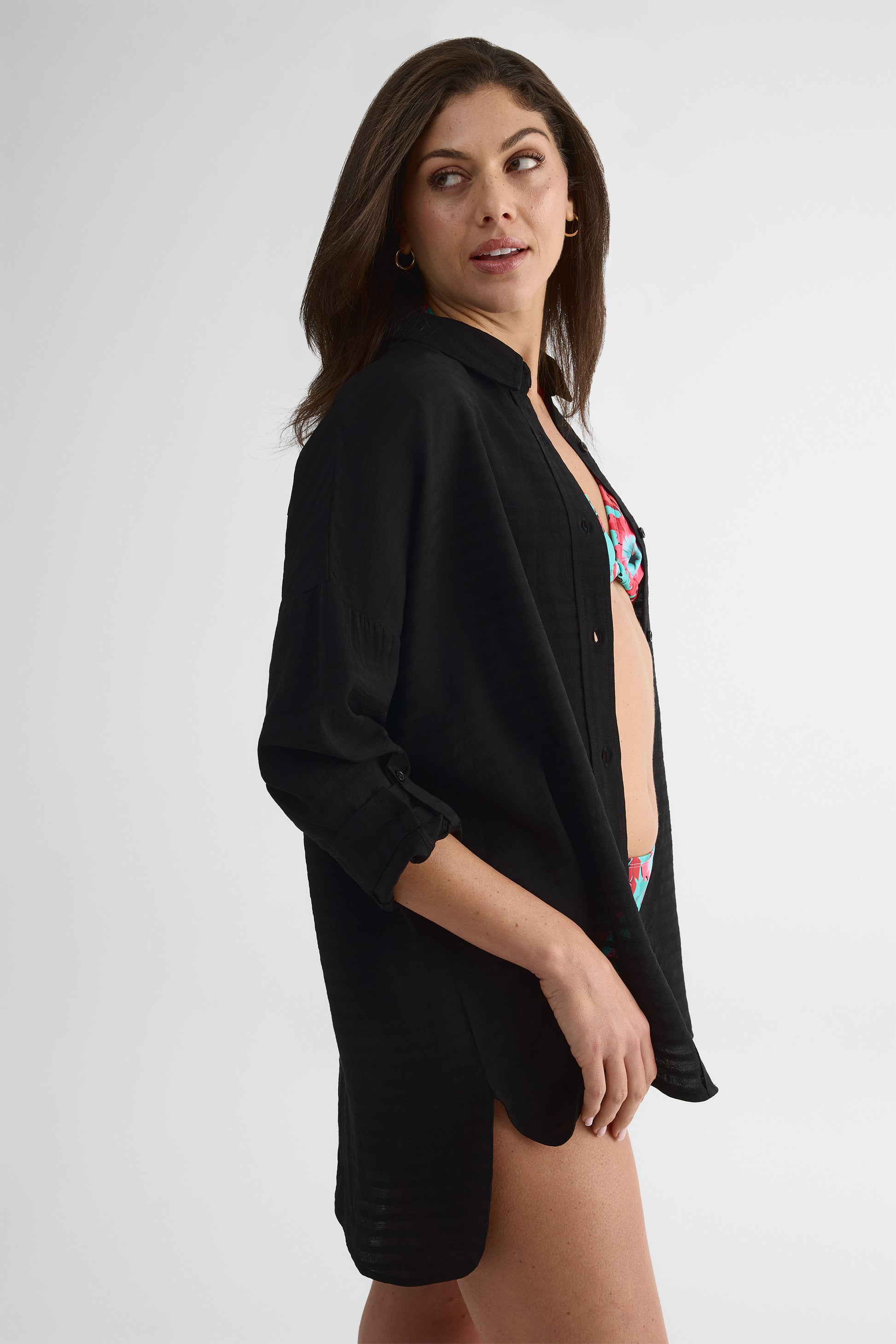 Chemise à manches longues col chemisier - Femme && NOIR