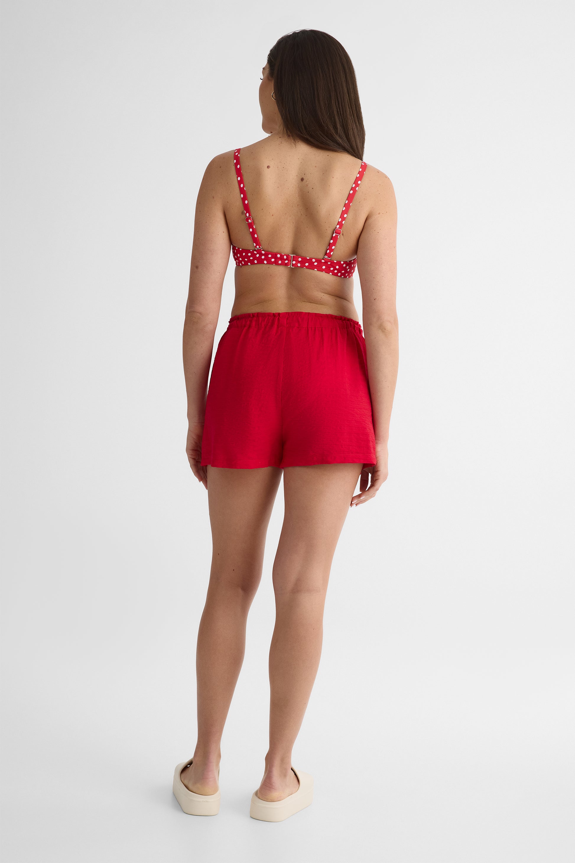 Short élastique mi-taille rayé - Enfant fille && ROUGE