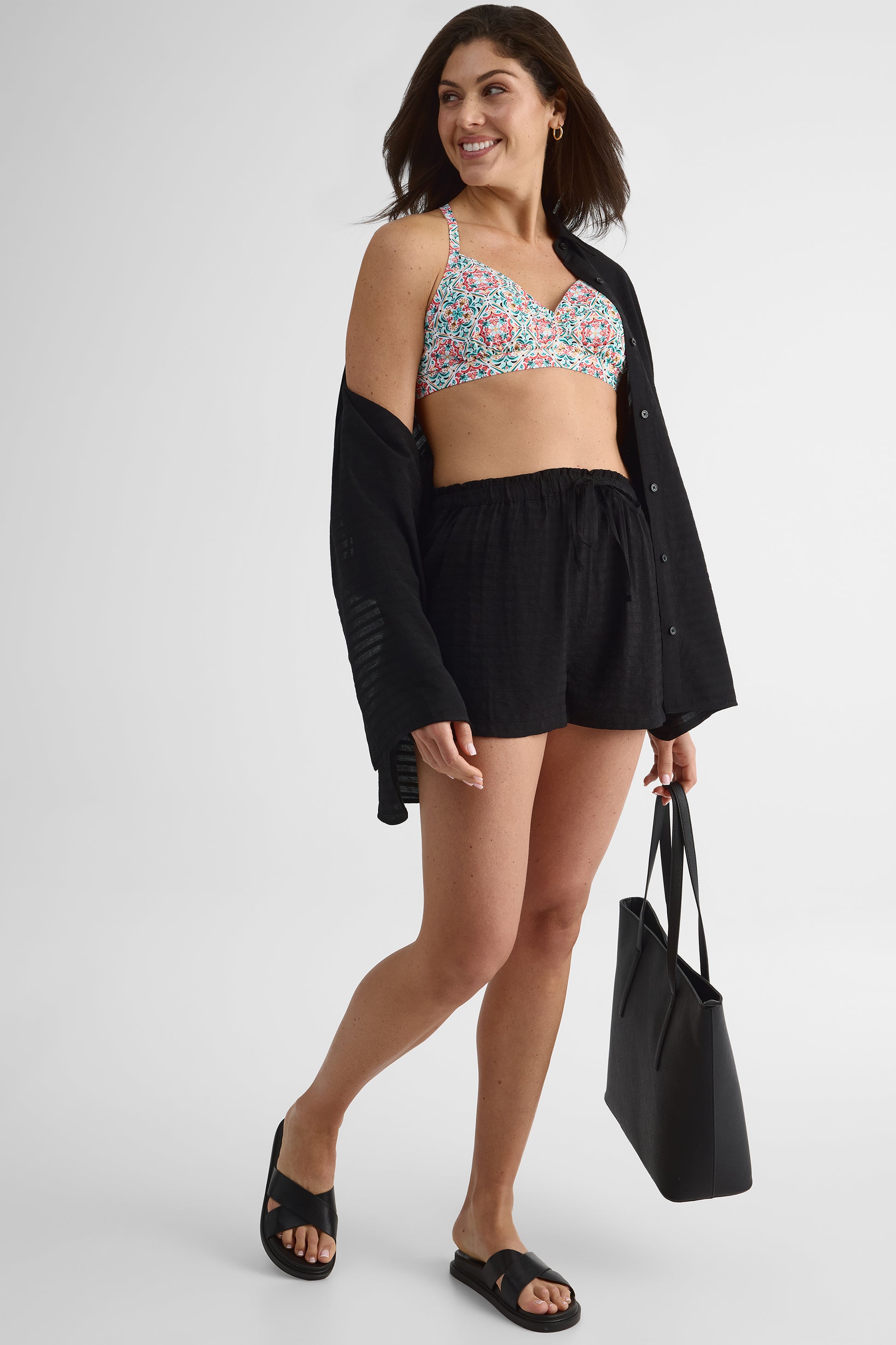 Short élastique mi-taille rayé - Enfant fille && NOIR