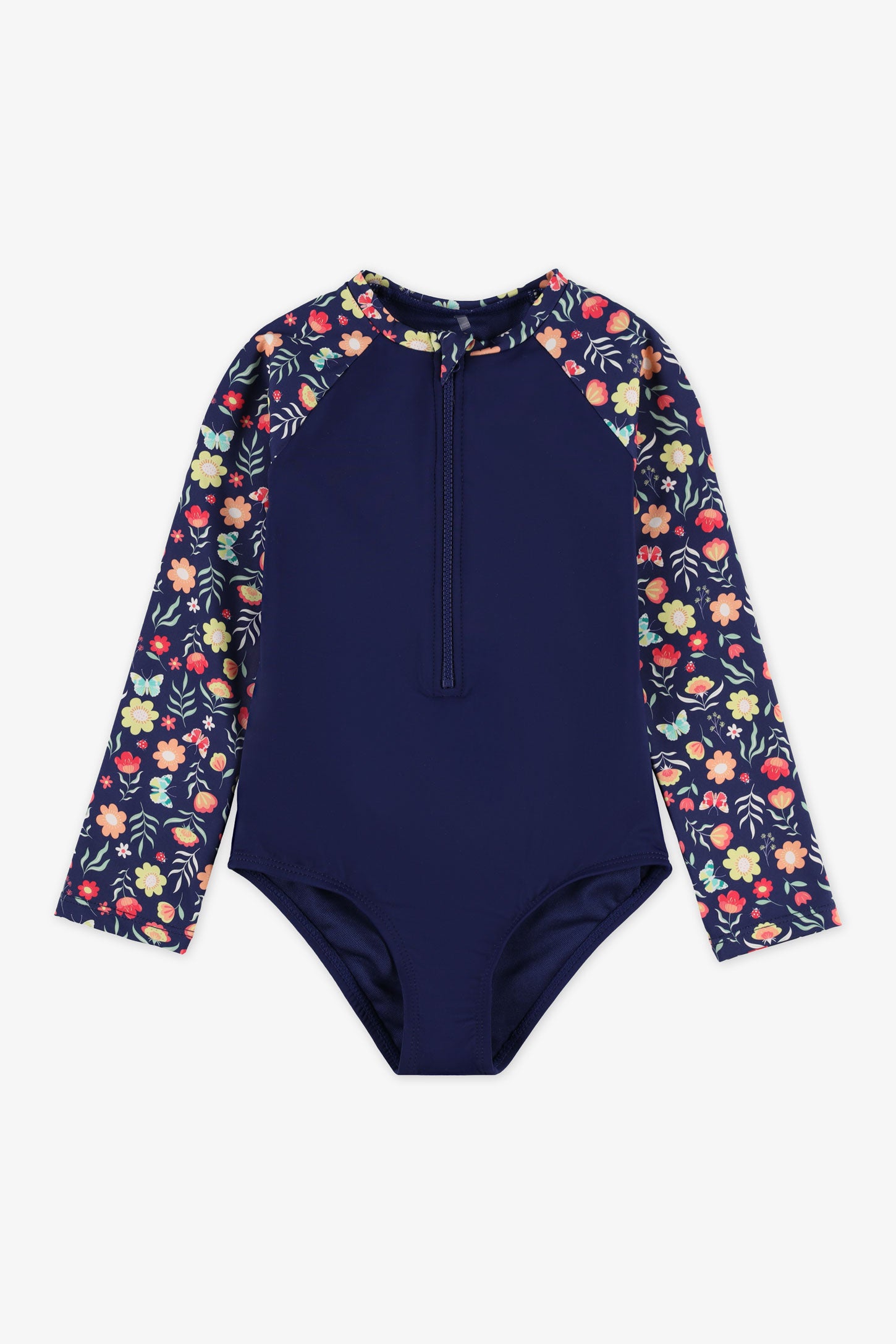 Maillot 1 pièce imprimé, manches longues - Enfant fille && BLEU MULTI