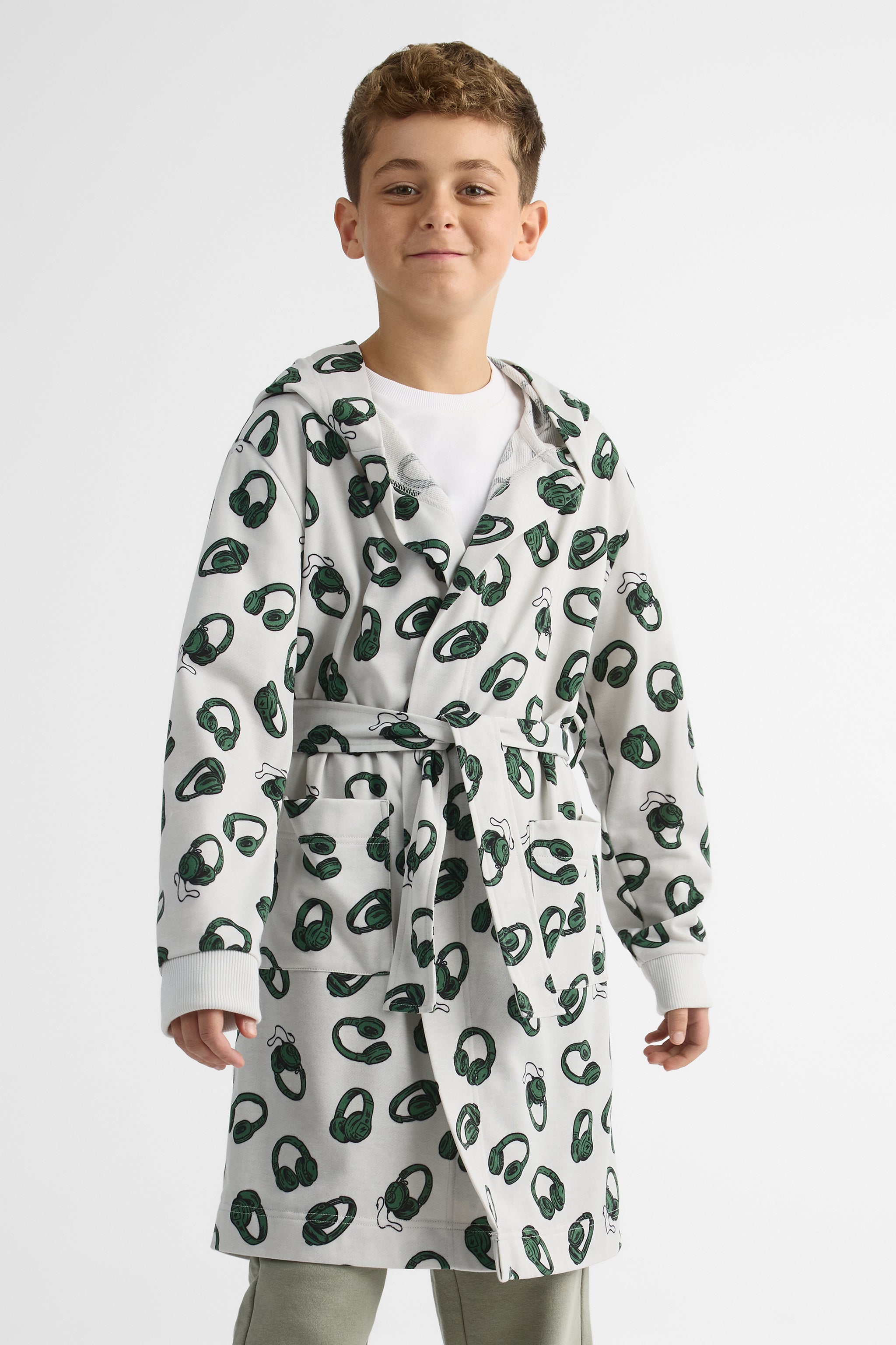Robe de chambre en polaire avec capuchon - Ado garçon && GRIS MULTI