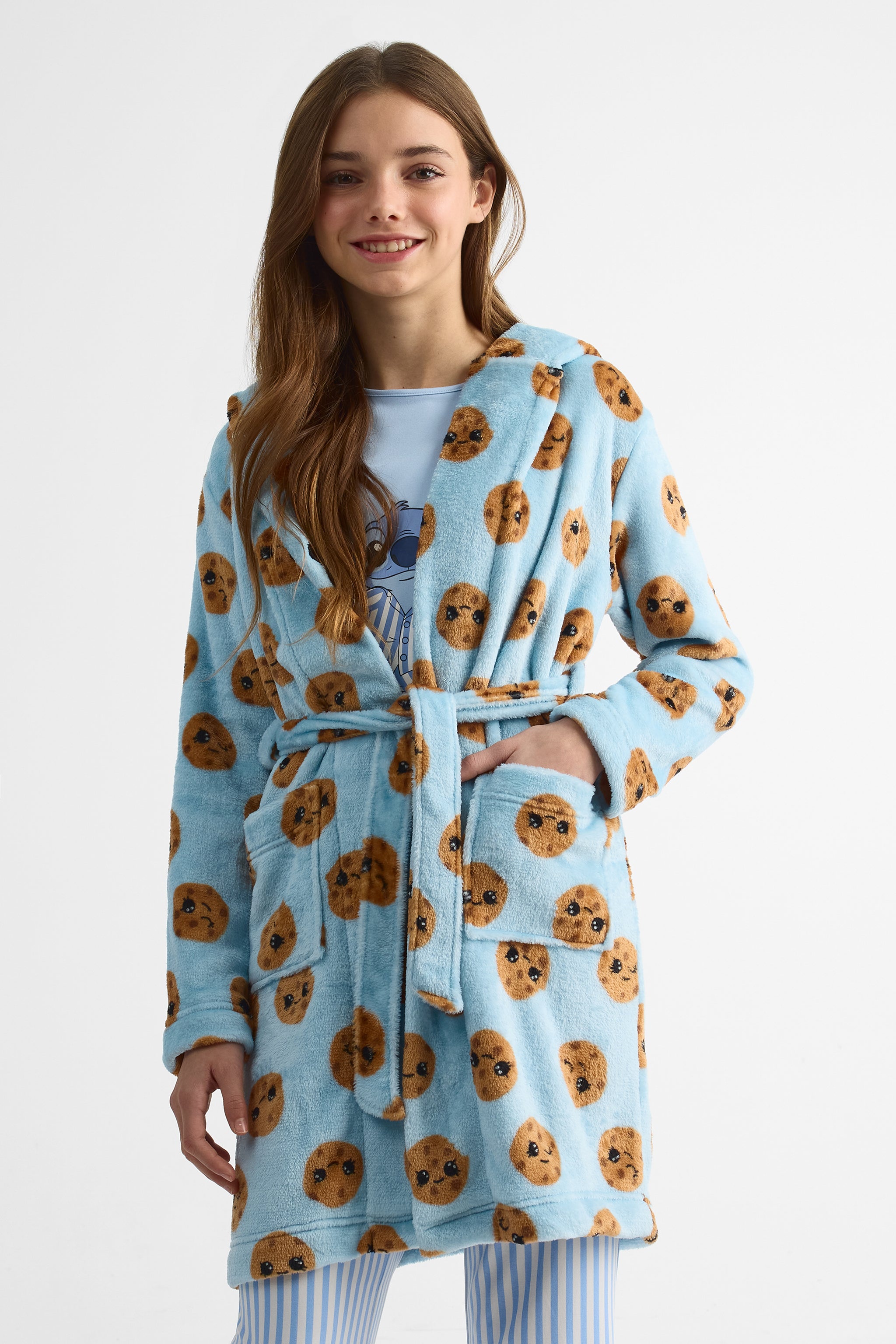 Robe de chambre en plush avec capuchon - Ado garçon && BLEU MULTI