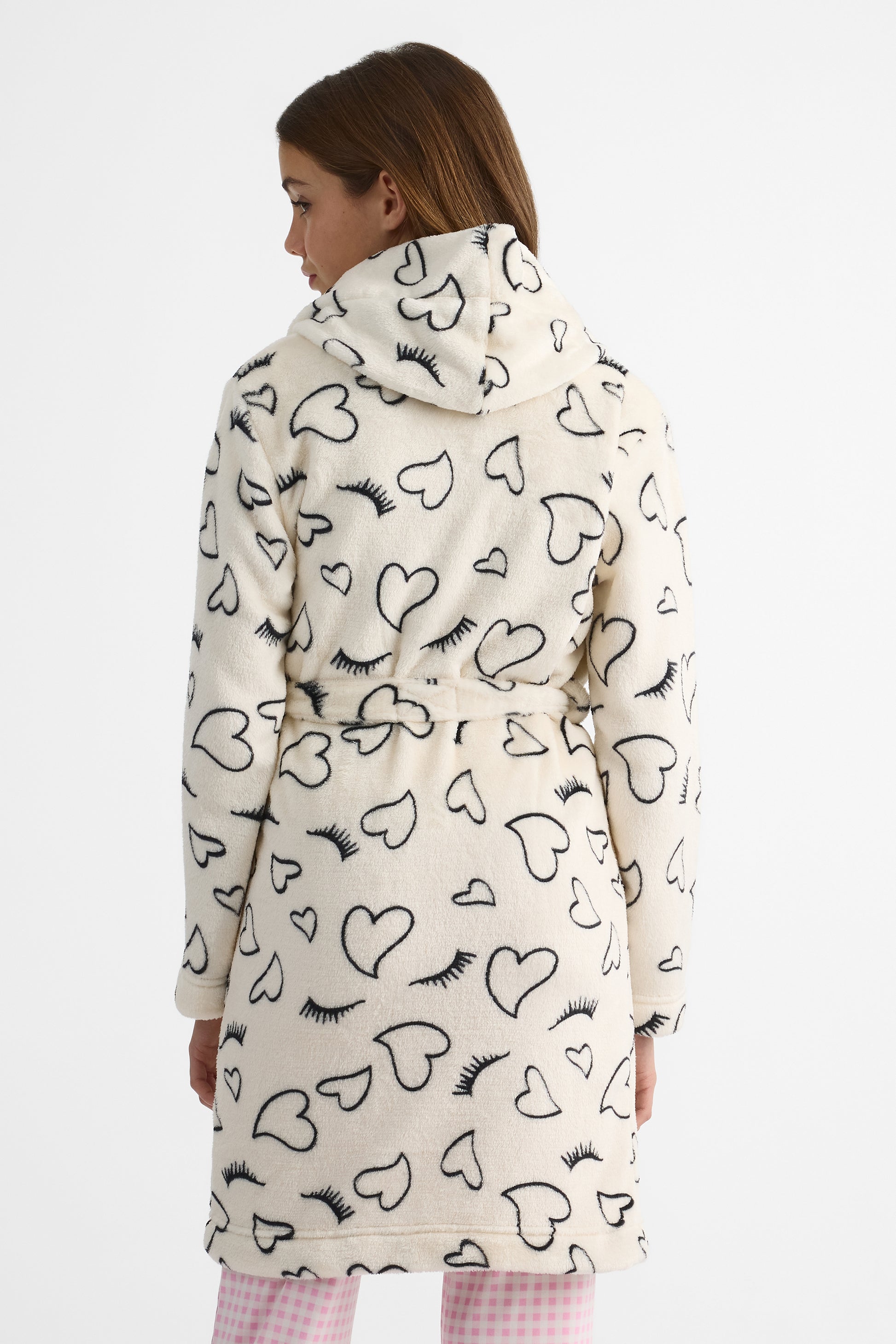 Robe de chambre en plush avec capuchon - Ado garçon && BLANC CASSÉ/MULTI