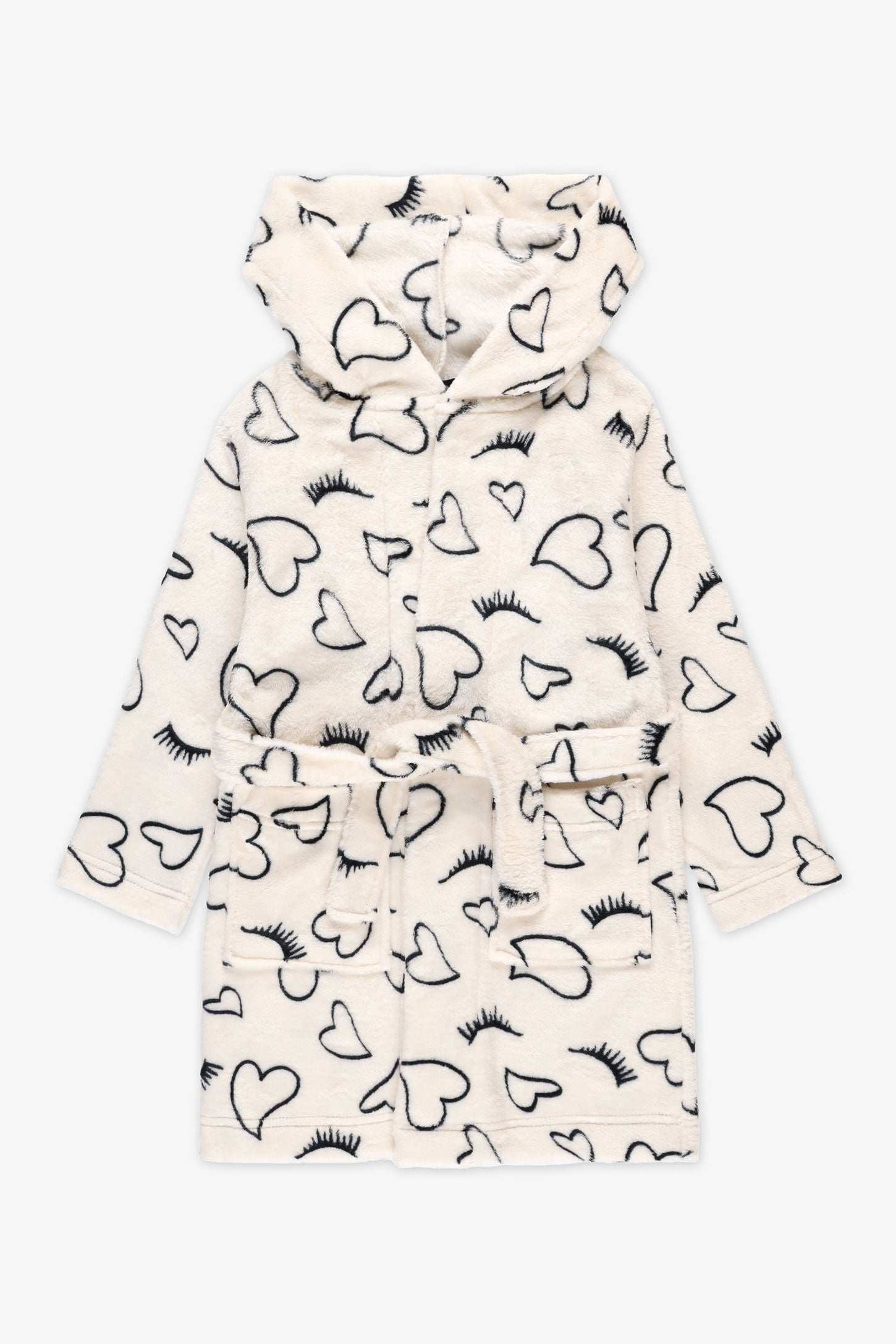 Robe de chambre en plush avec capuchon - Enfant fille && BEIGE/MULTI
