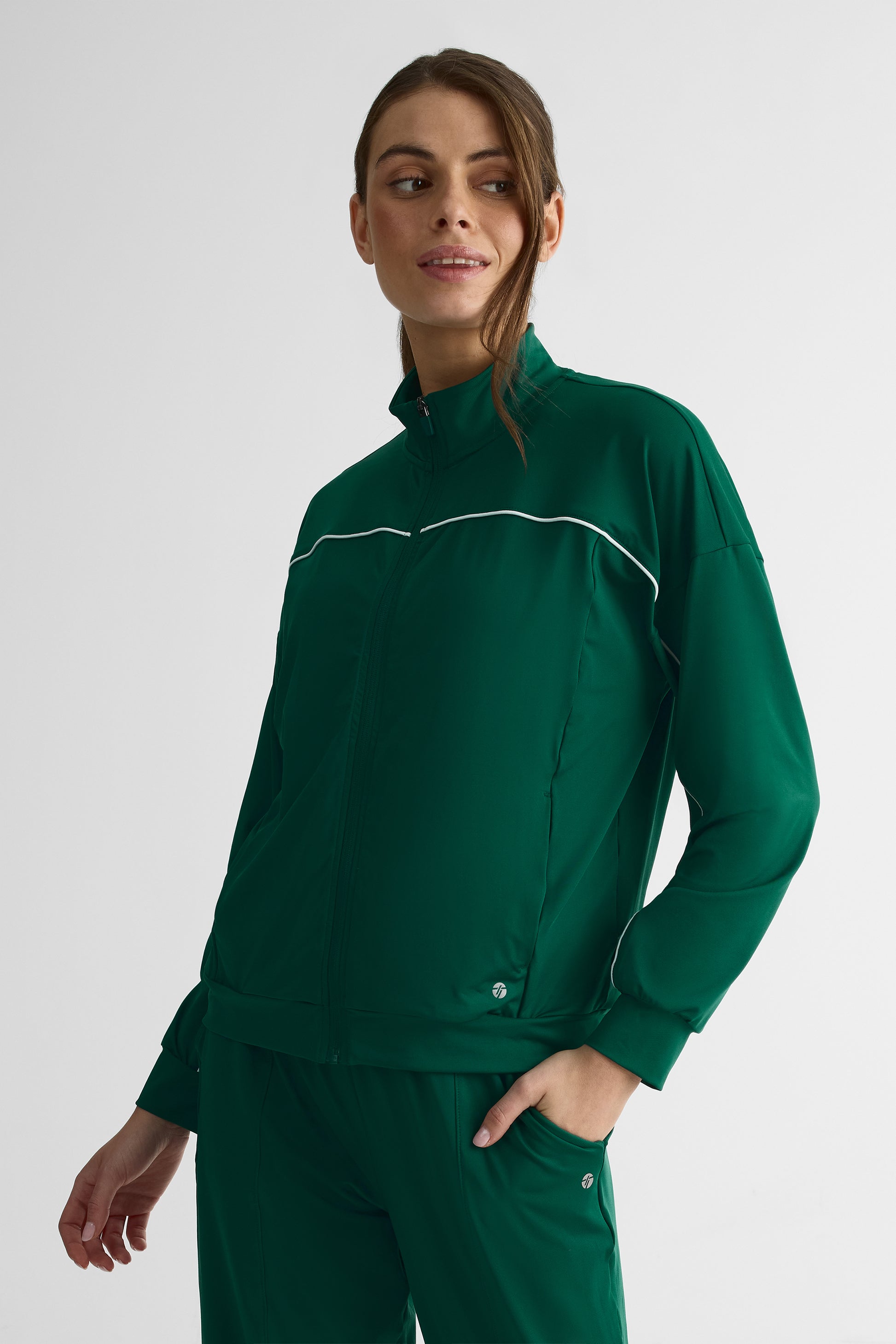 Veste légère à zip, manches longues – Femme && VERT