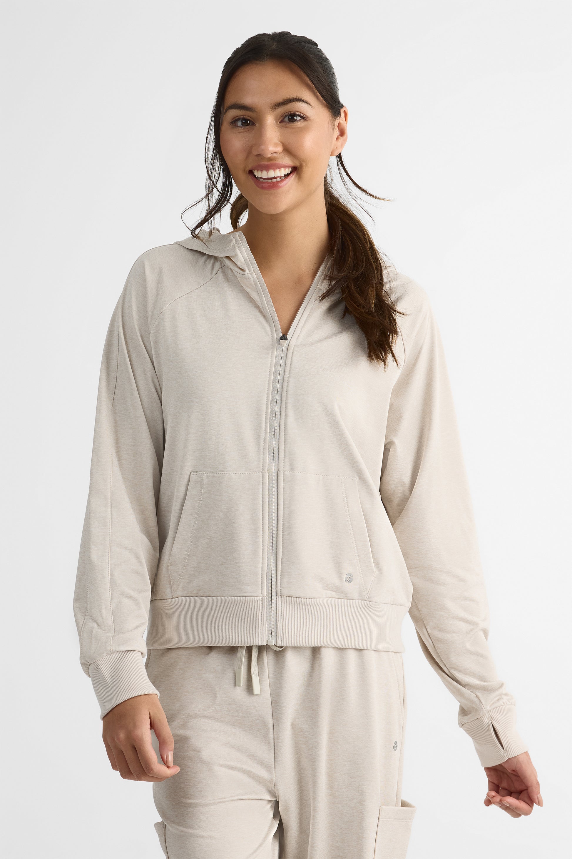 Veste full zip avec capuchon – Femme && BLANC CASSÉ MIX