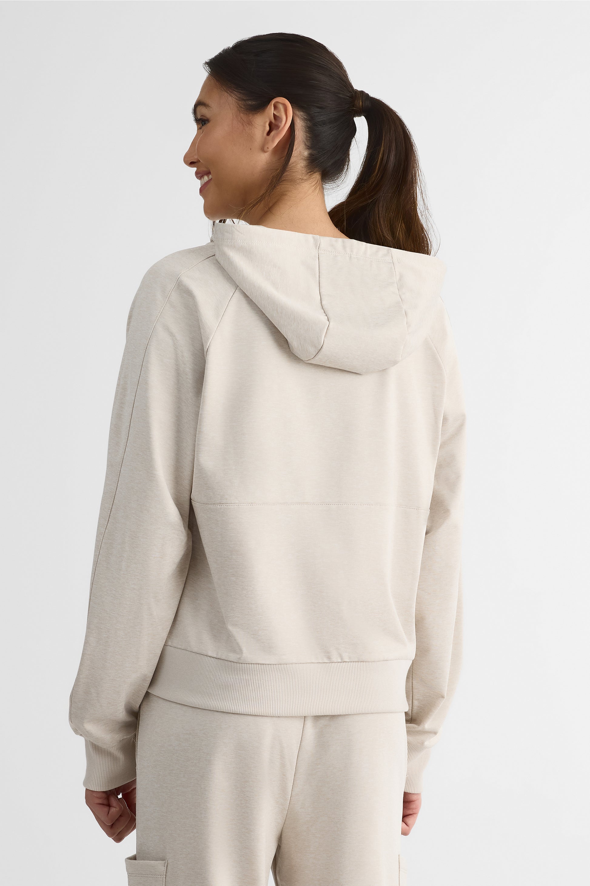 Veste full zip avec capuchon – Femme && BLANC CASSÉ MIX