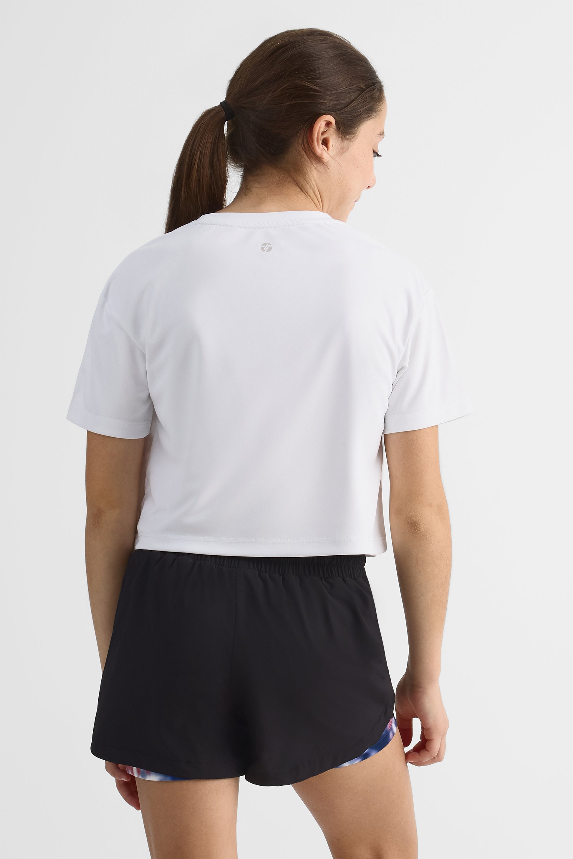 Chandail crop M/courtes respirant – Ado fille && BLANC