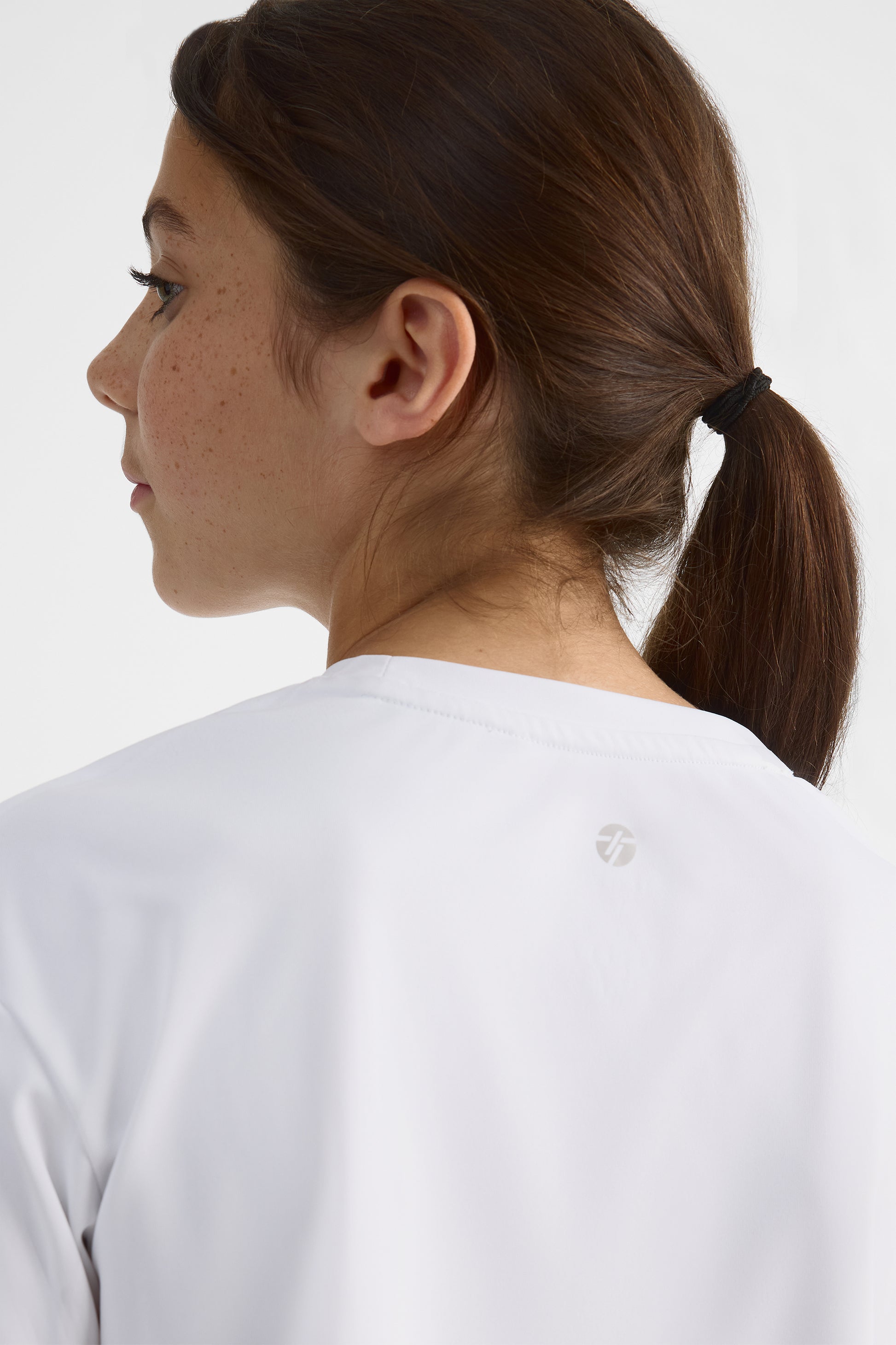 Chandail crop M/courtes respirant – Ado fille && BLANC