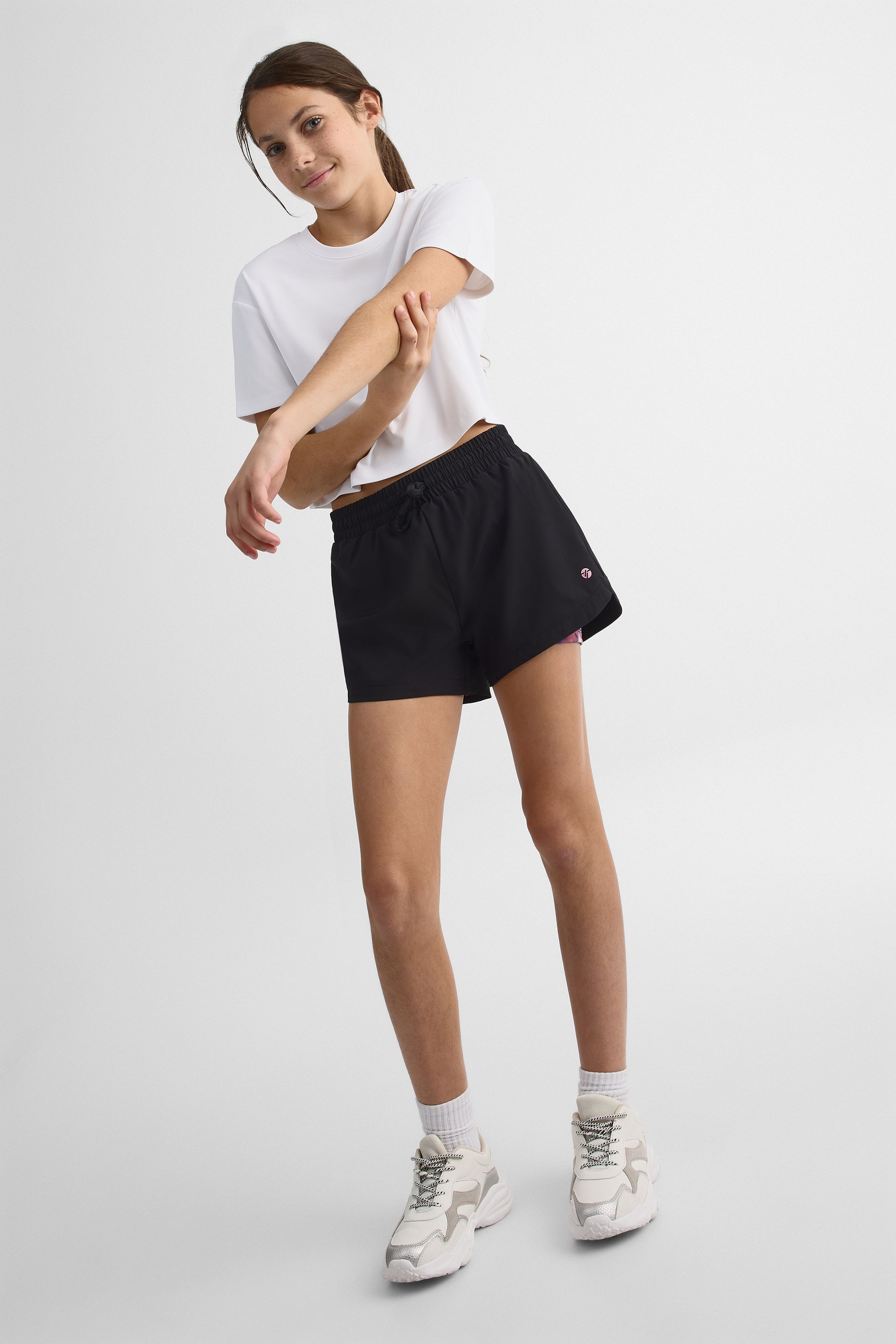 Chandail crop M/courtes respirant – Ado fille && BLANC