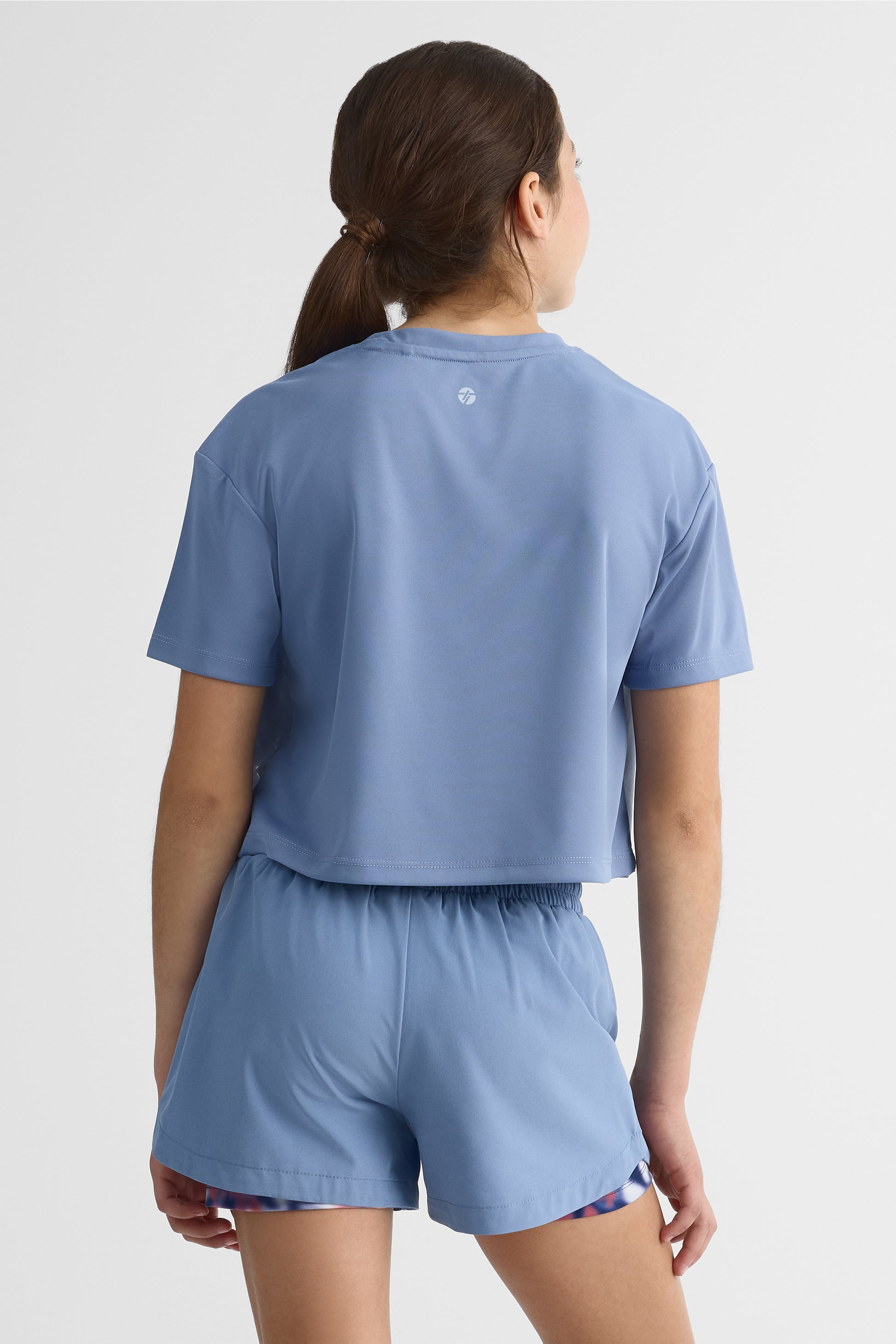 Chandail crop M/courtes respirant – Ado fille && BLEU