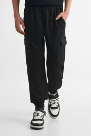 Jogger ouaté cargo élastique - Ado garçon && NOIR