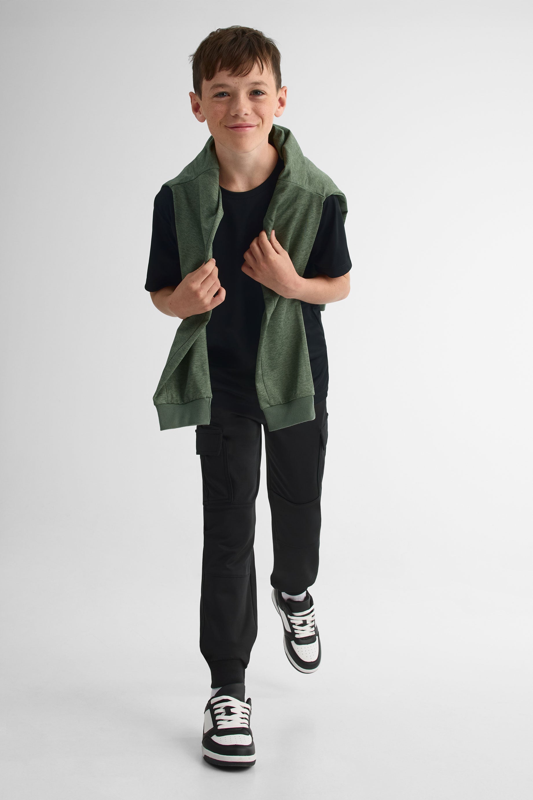 Jogger ouaté cargo élastique - Ado garçon && NOIR