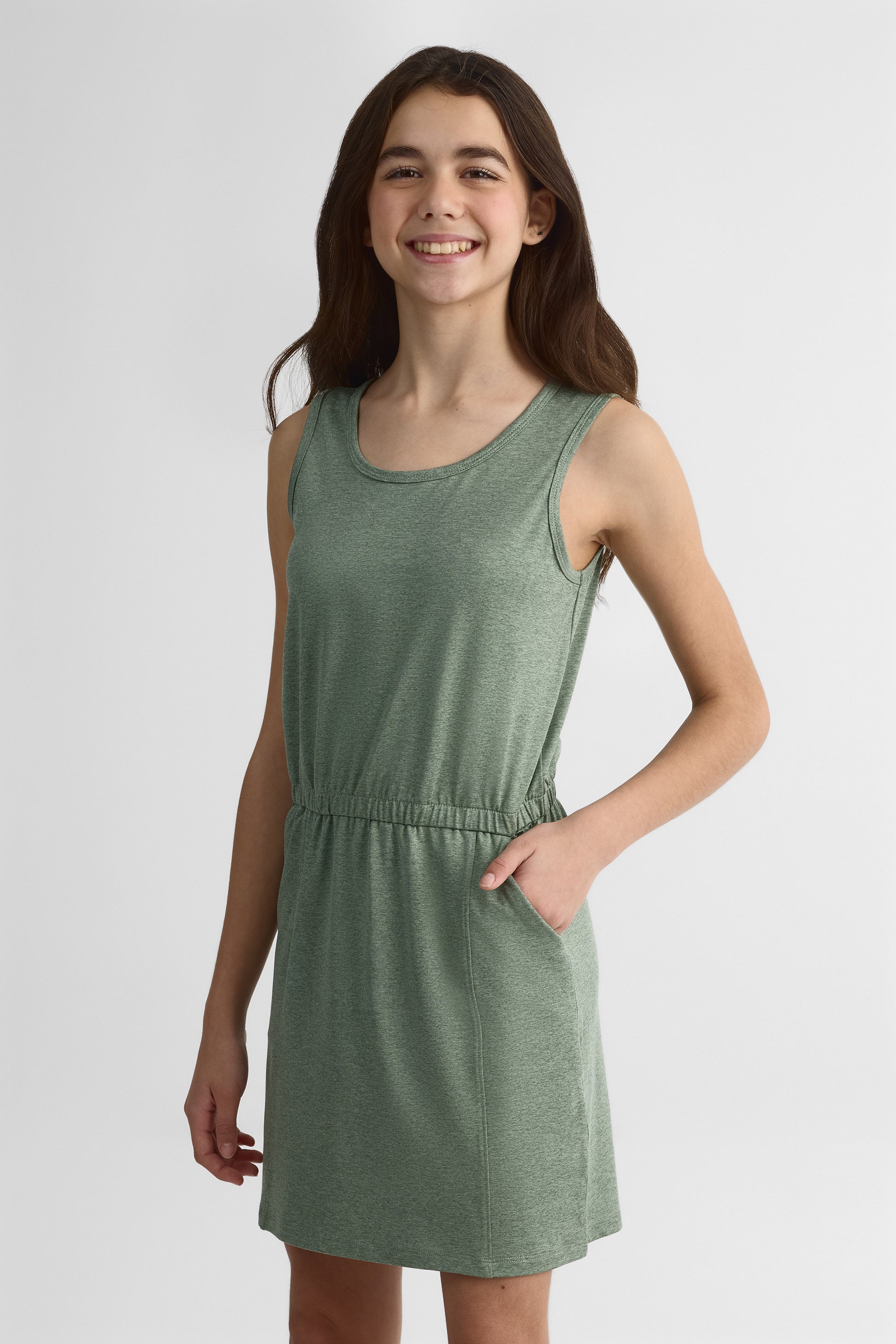 Robe m/courtes élastique avec poches - Ado fille && VERT MIXTE