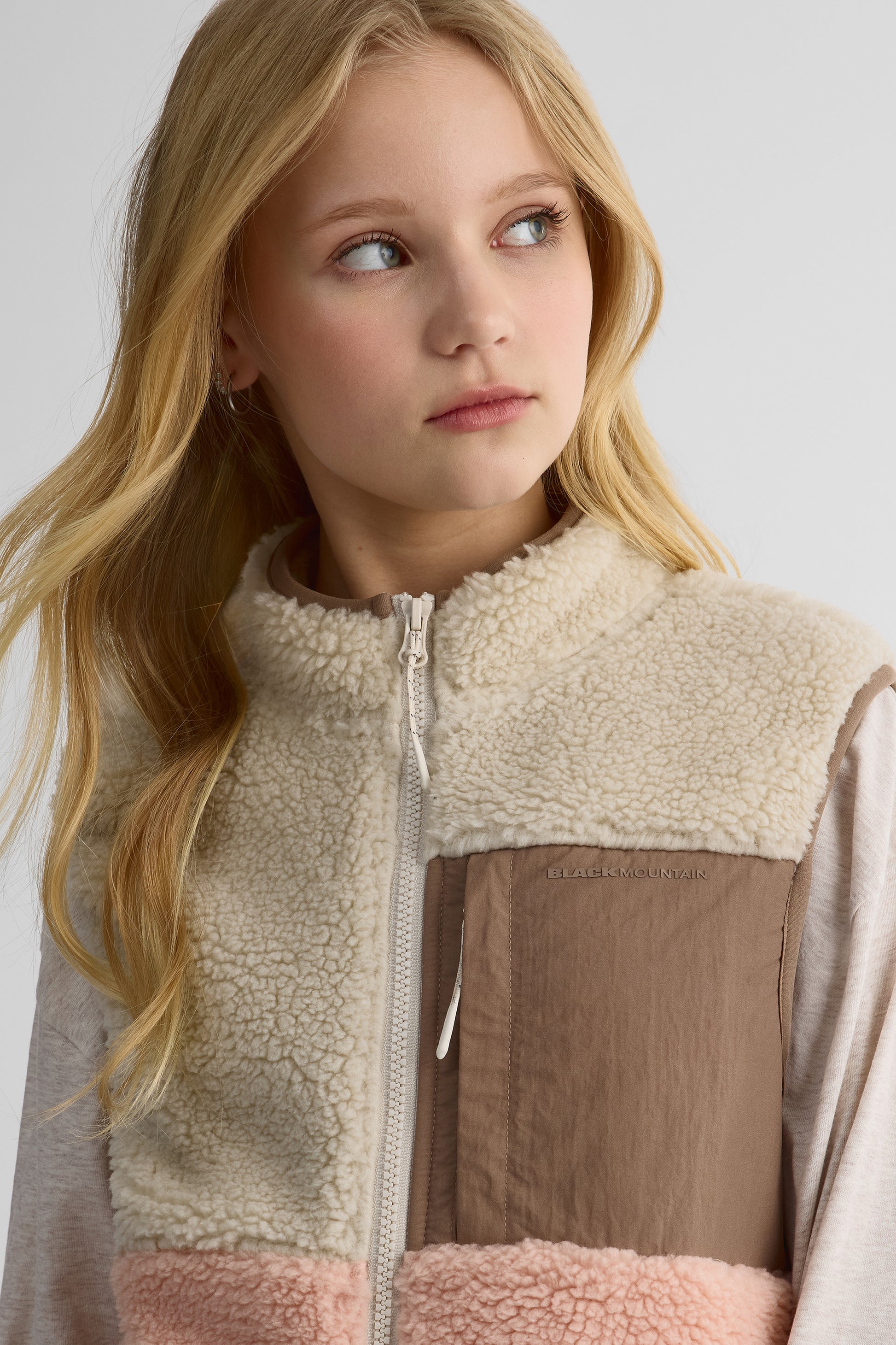 Veste colorblock sherpa à poches - Ado fille && BEIGE/MULTI