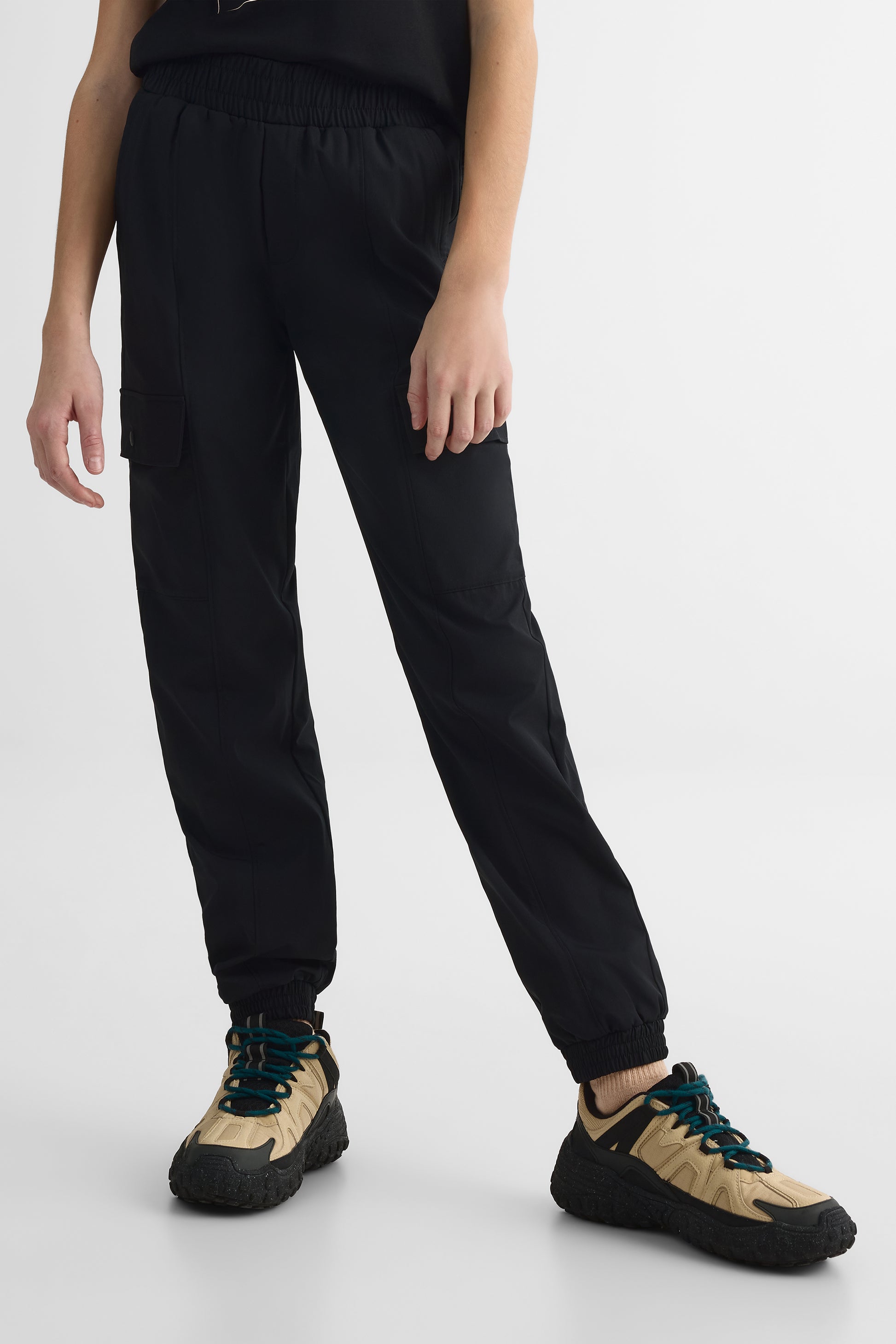 Pantalon cargo élastique avec poches - Ado fille && NOIR