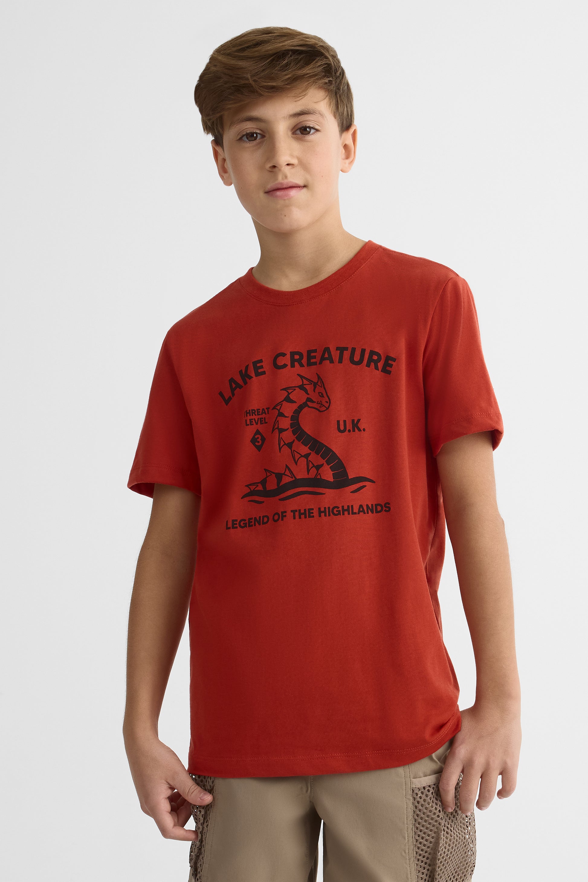 T-shirt graphique col rond en poly coton - Ado garçon && ROUGE