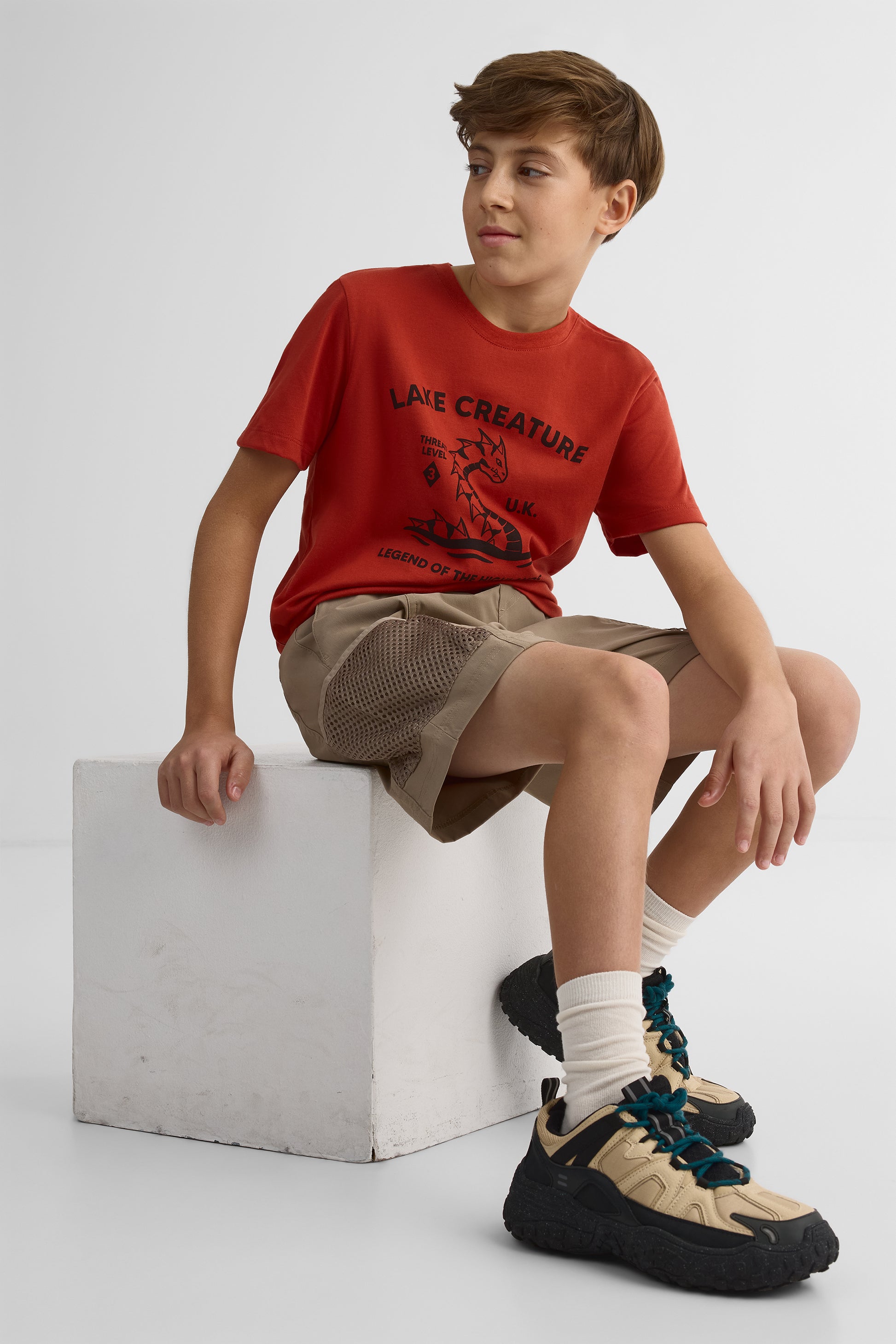 T-shirt graphique col rond en poly coton - Ado garçon && ROUGE
