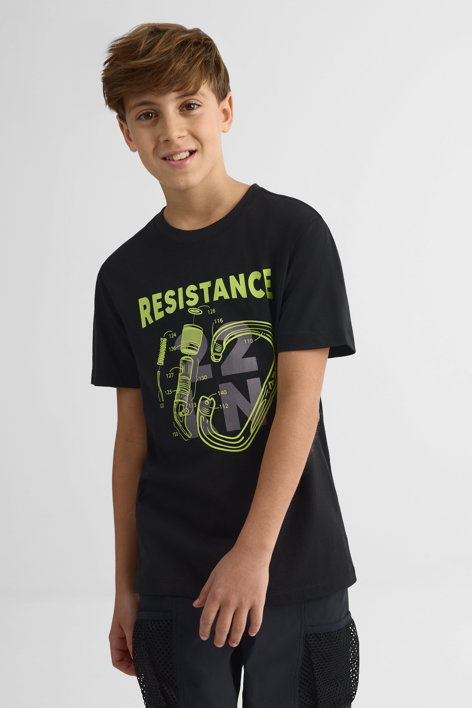 T-shirt graphique col rond en poly coton - Ado garçon && NOIR