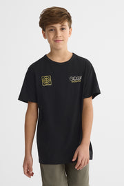 T-shirt graphique col rond en poly coton - Ado garçon && NOIR