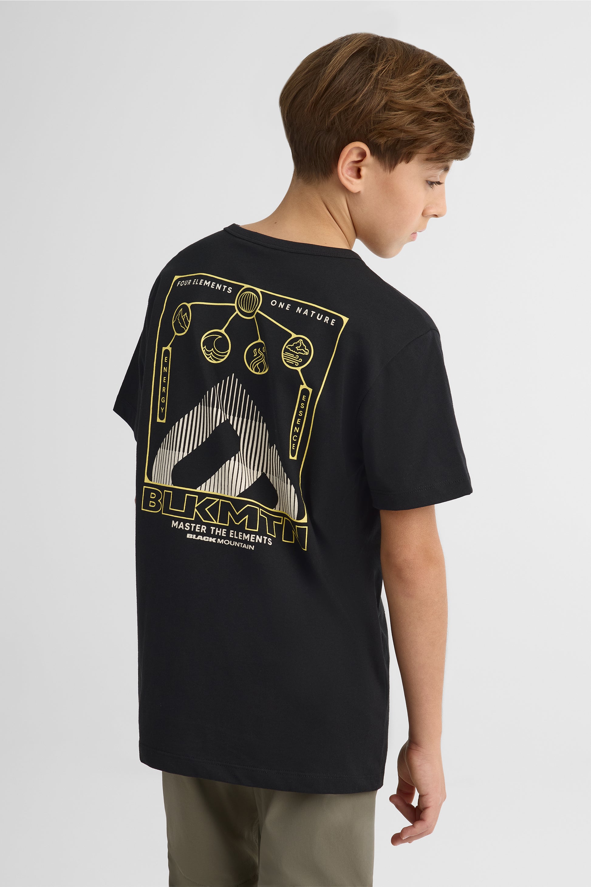 T-shirt graphique col rond en poly coton - Ado garçon && NOIR
