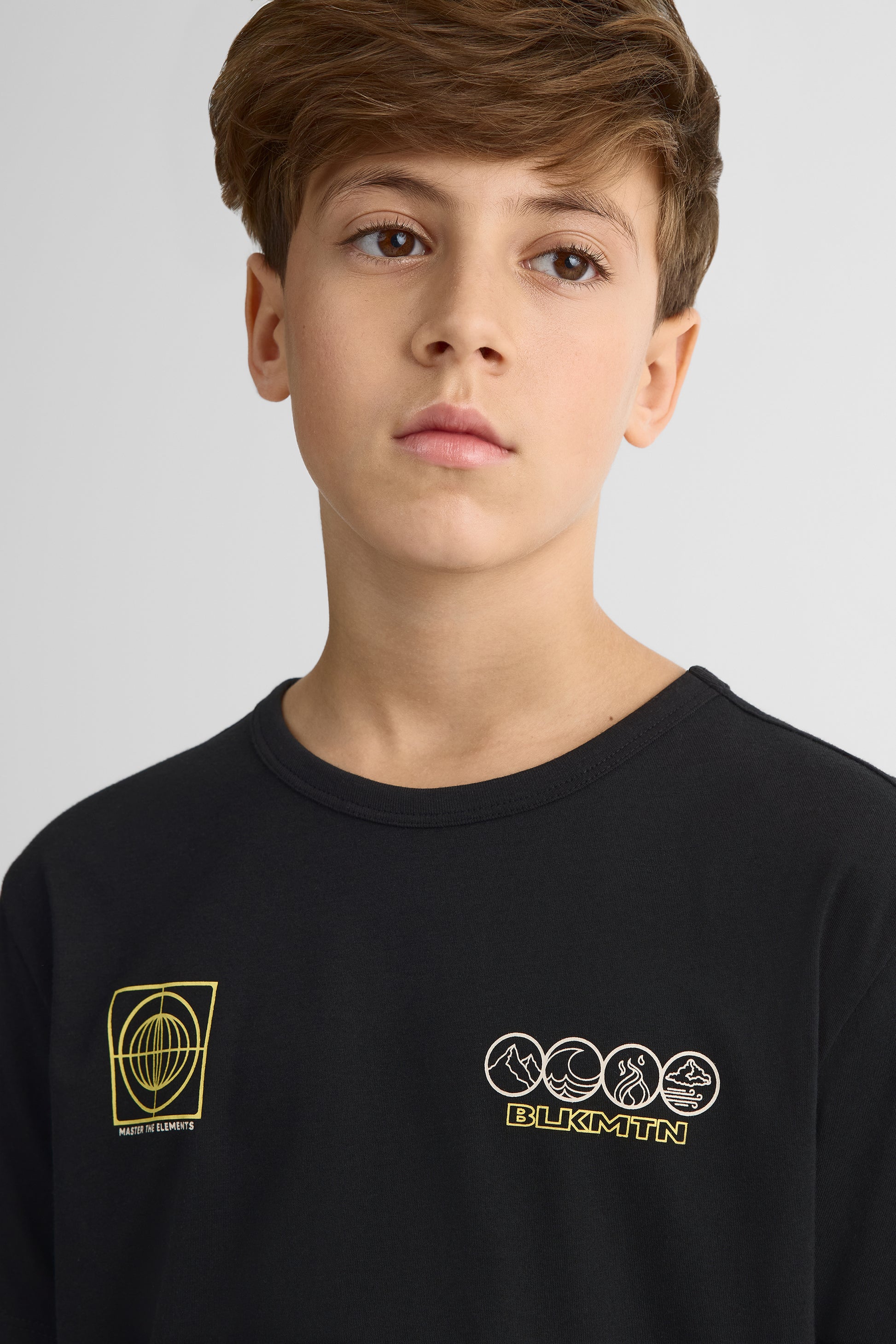 T-shirt graphique col rond en poly coton - Ado garçon && NOIR