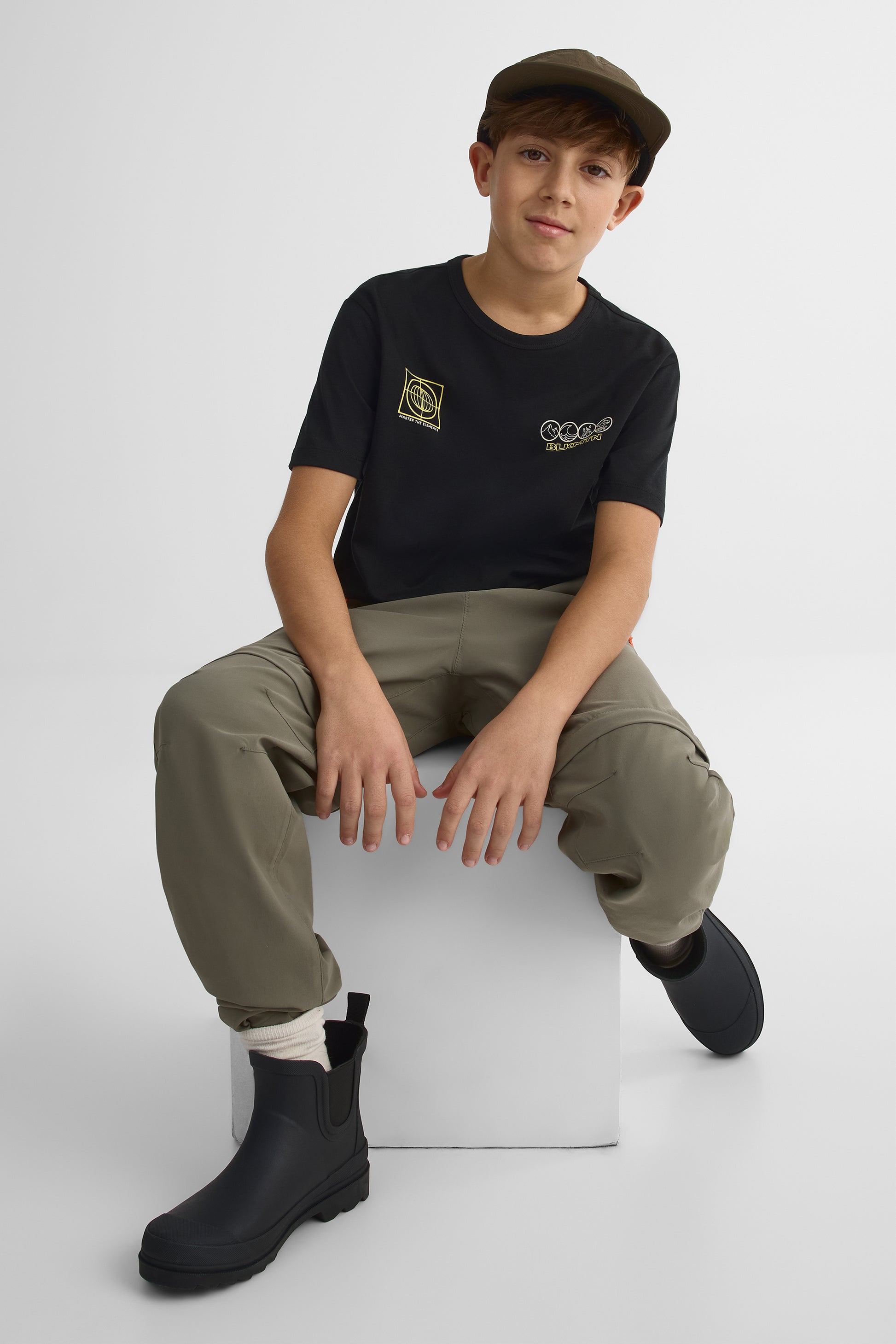 T-shirt graphique col rond en poly coton - Ado garçon && NOIR
