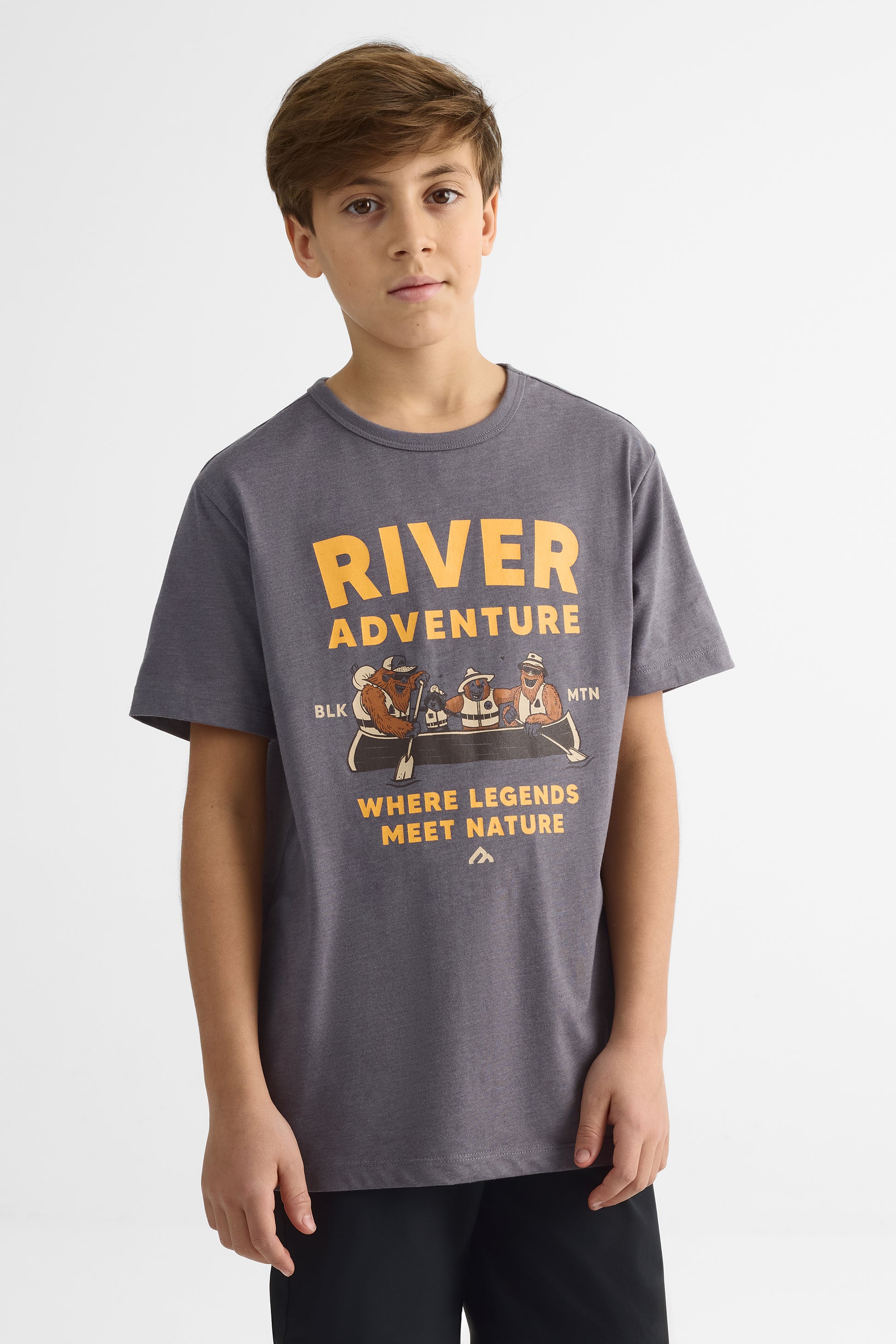 T-shirt graphique col rond en poly coton - Ado garçon && GRIS MIXTE