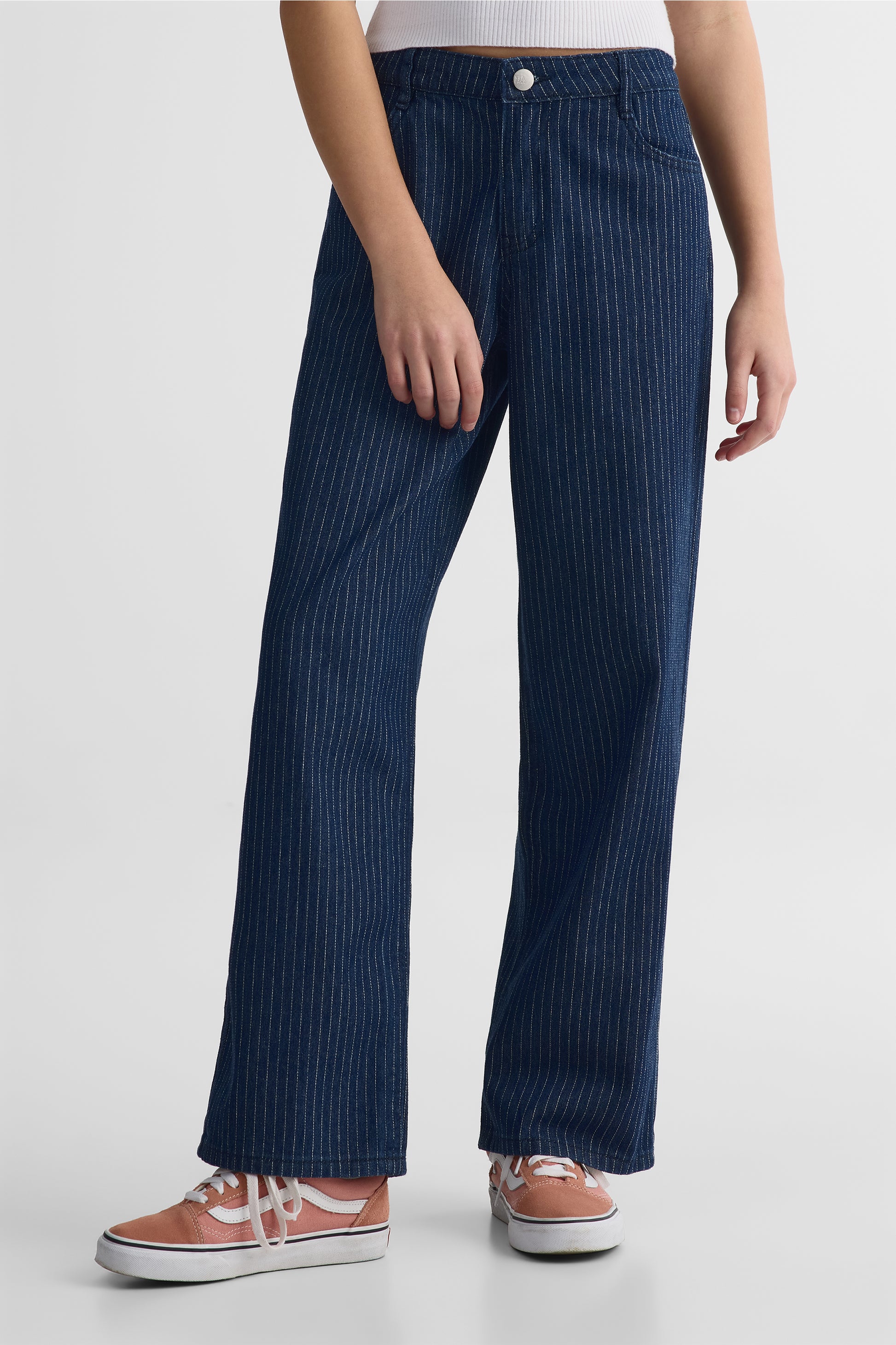 Pantalon baggy rayé en denim – Ado fille && DENIM/MULTI