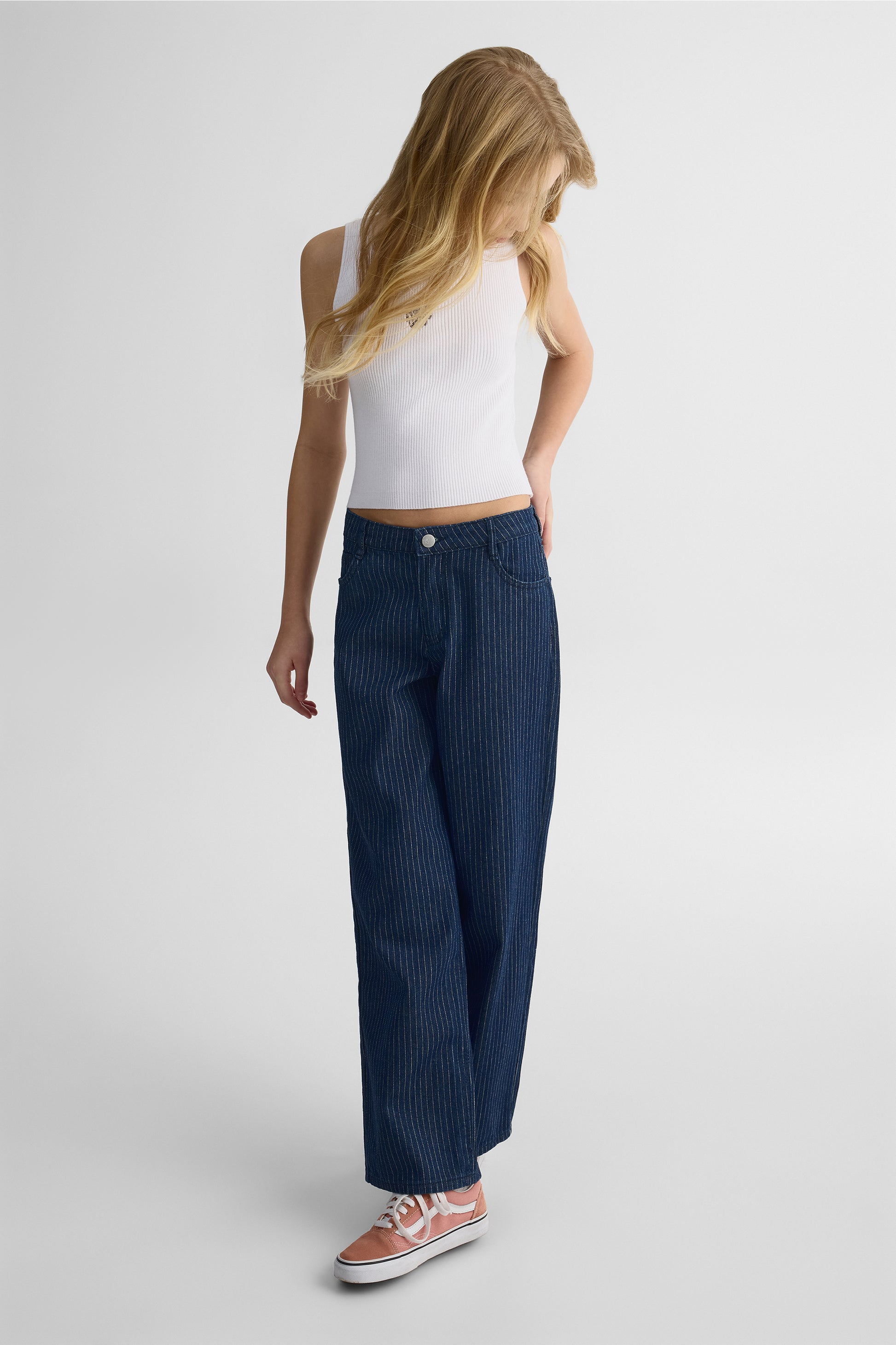 Pantalon baggy rayé en denim – Ado fille && DENIM/MULTI