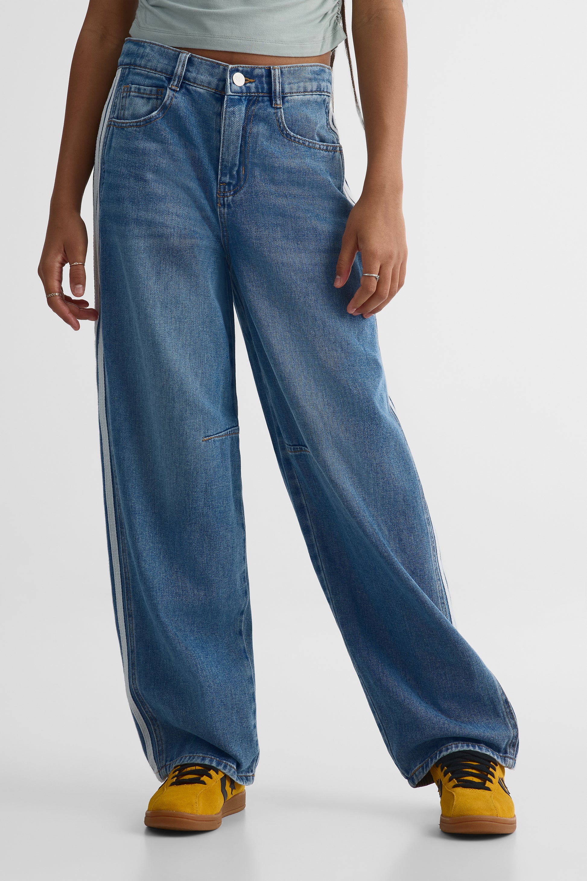 Pantalon baggy en denim, taille basse - Ado fille && DENIM MOYEN