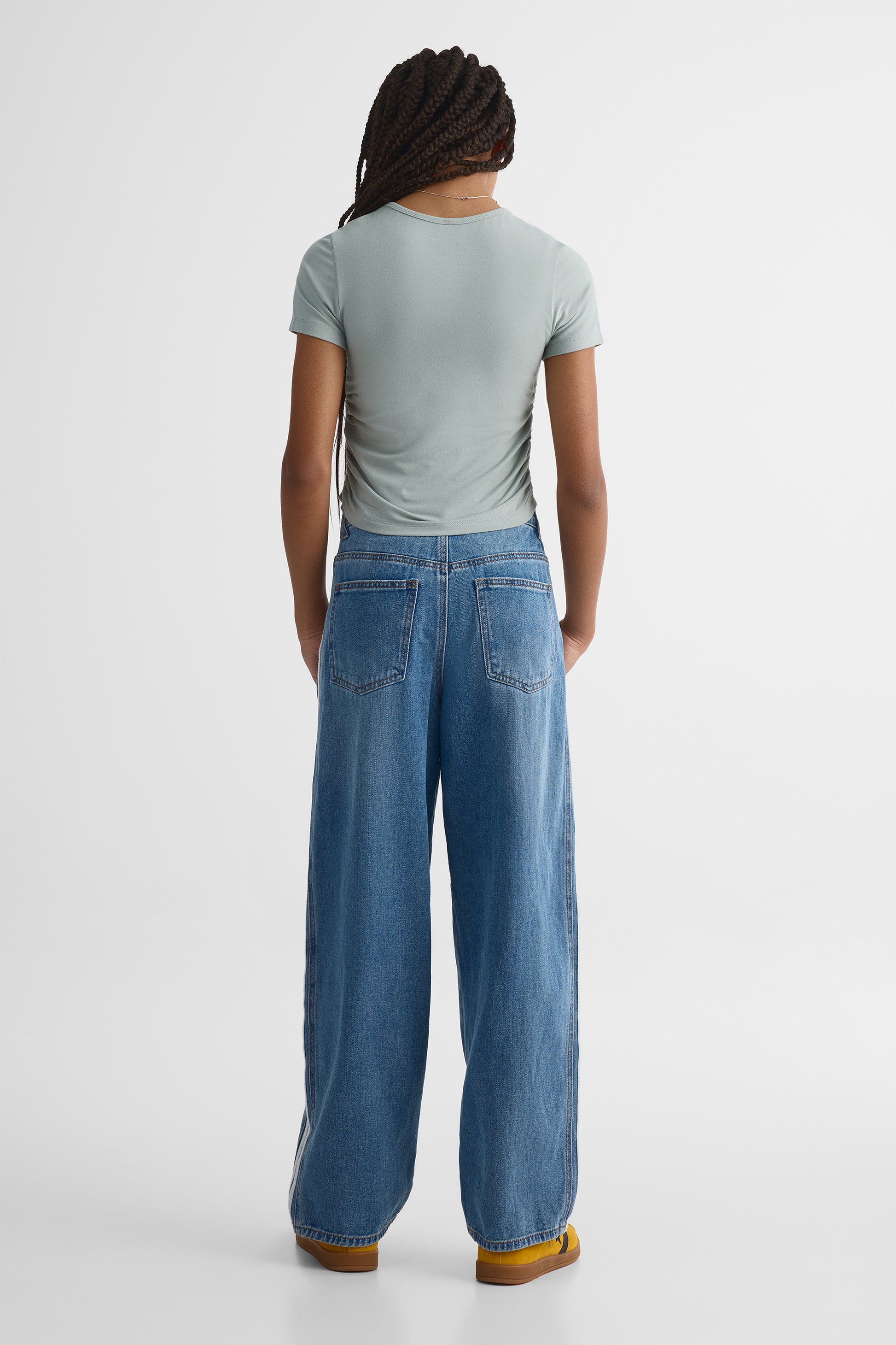 Pantalon baggy en denim, taille basse - Ado fille && DENIM MOYEN