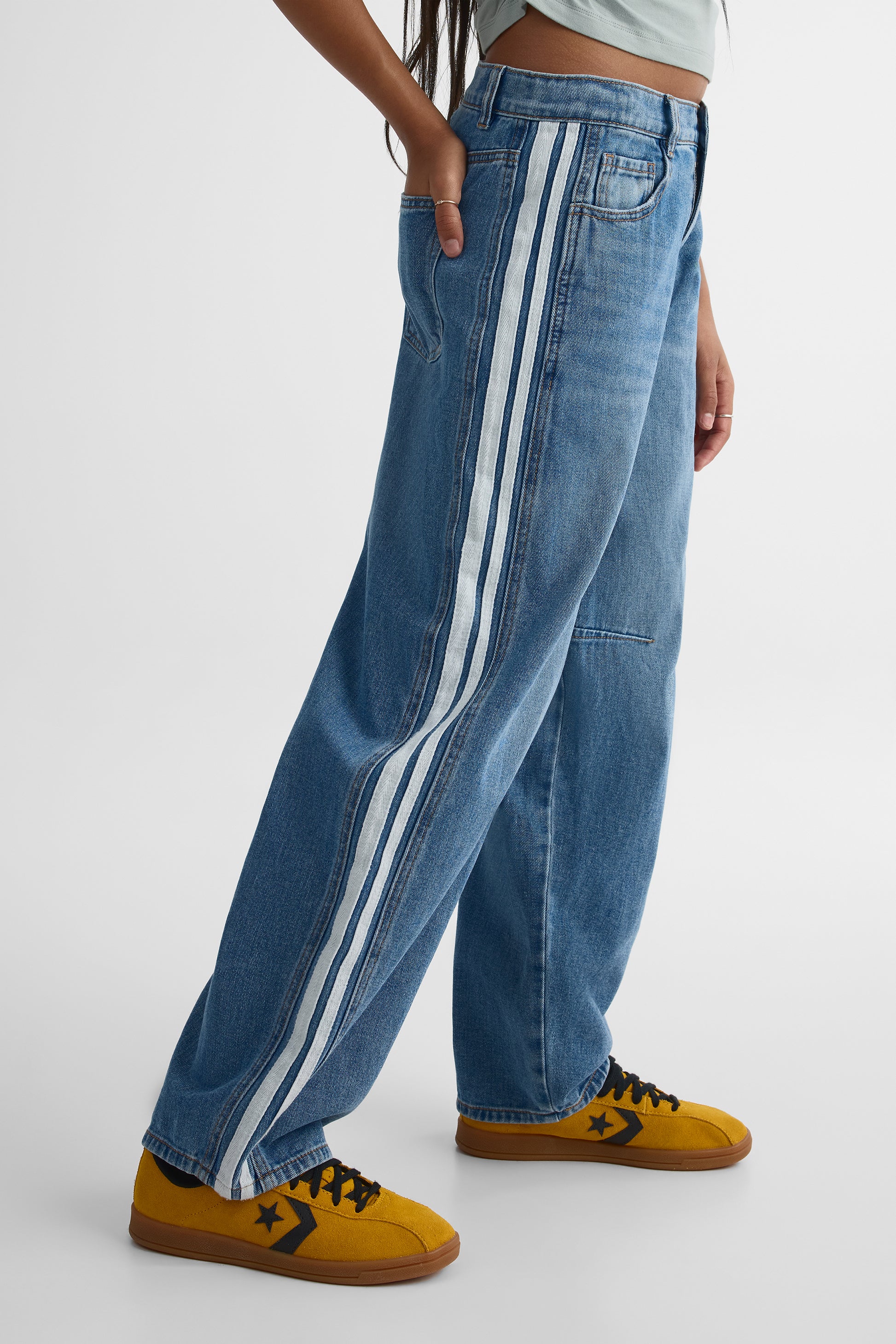 Pantalon baggy en denim, taille basse - Ado fille && DENIM MOYEN