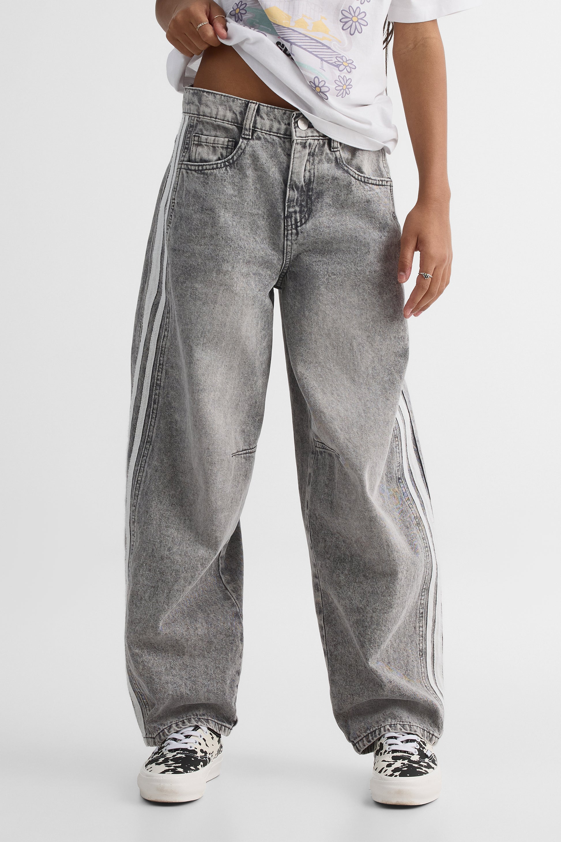 Pantalon baggy en denim, taille basse - Ado fille && DENIM GRIS